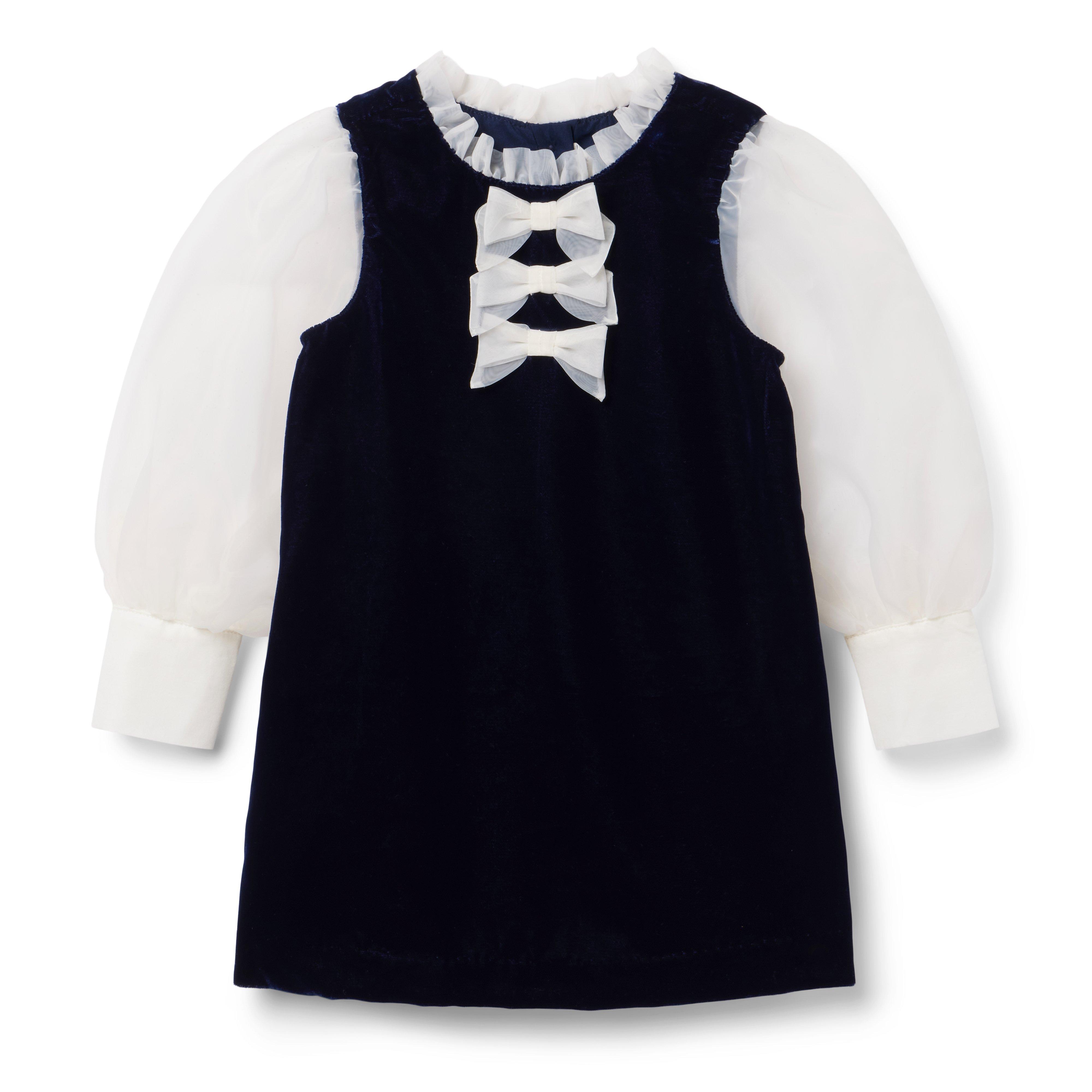 Girl Dark Marine Velvet Organza Bow Dress by Janie and Jack