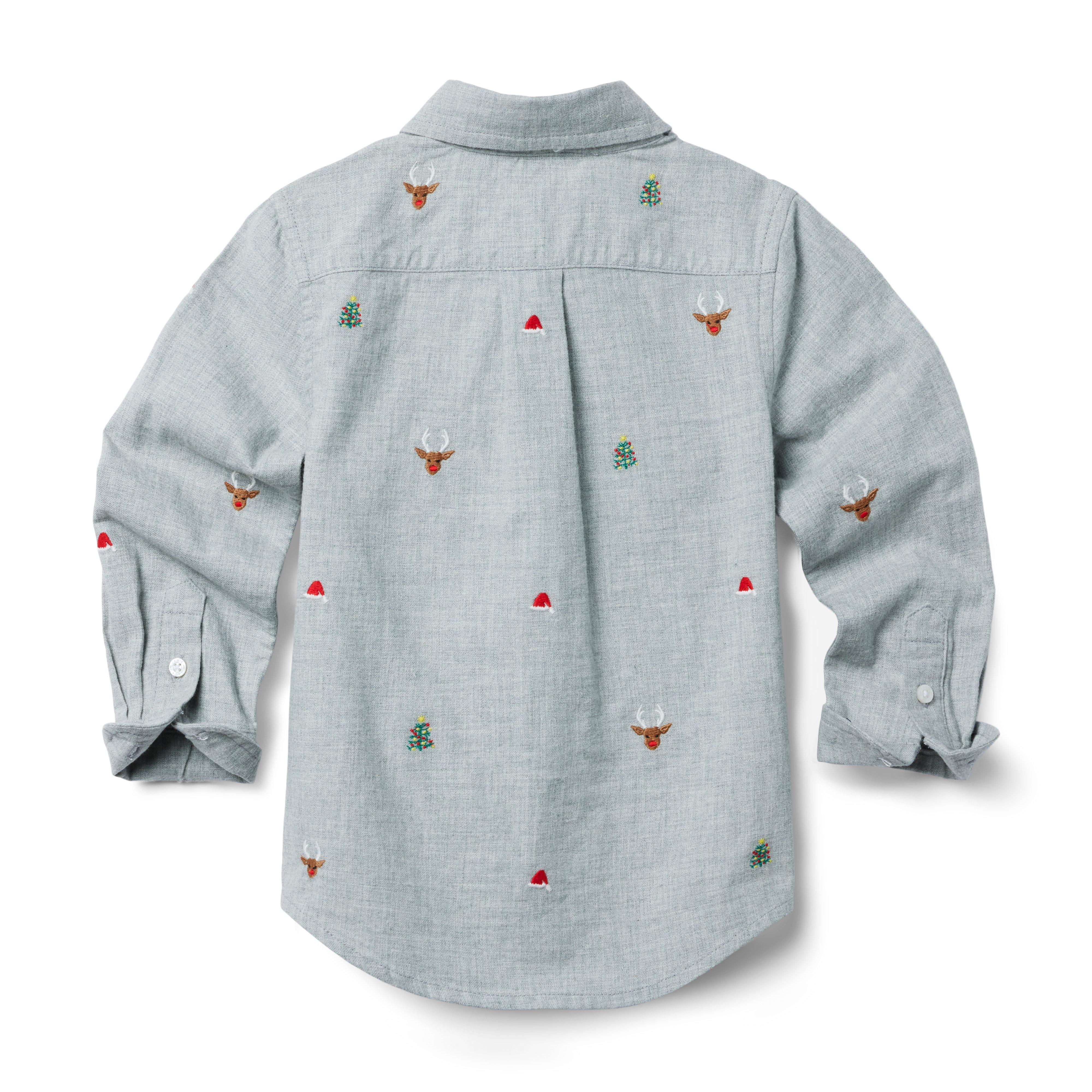 Boy Classic Grey Heather Embroidered Flannel Shirt by Janie and Jack