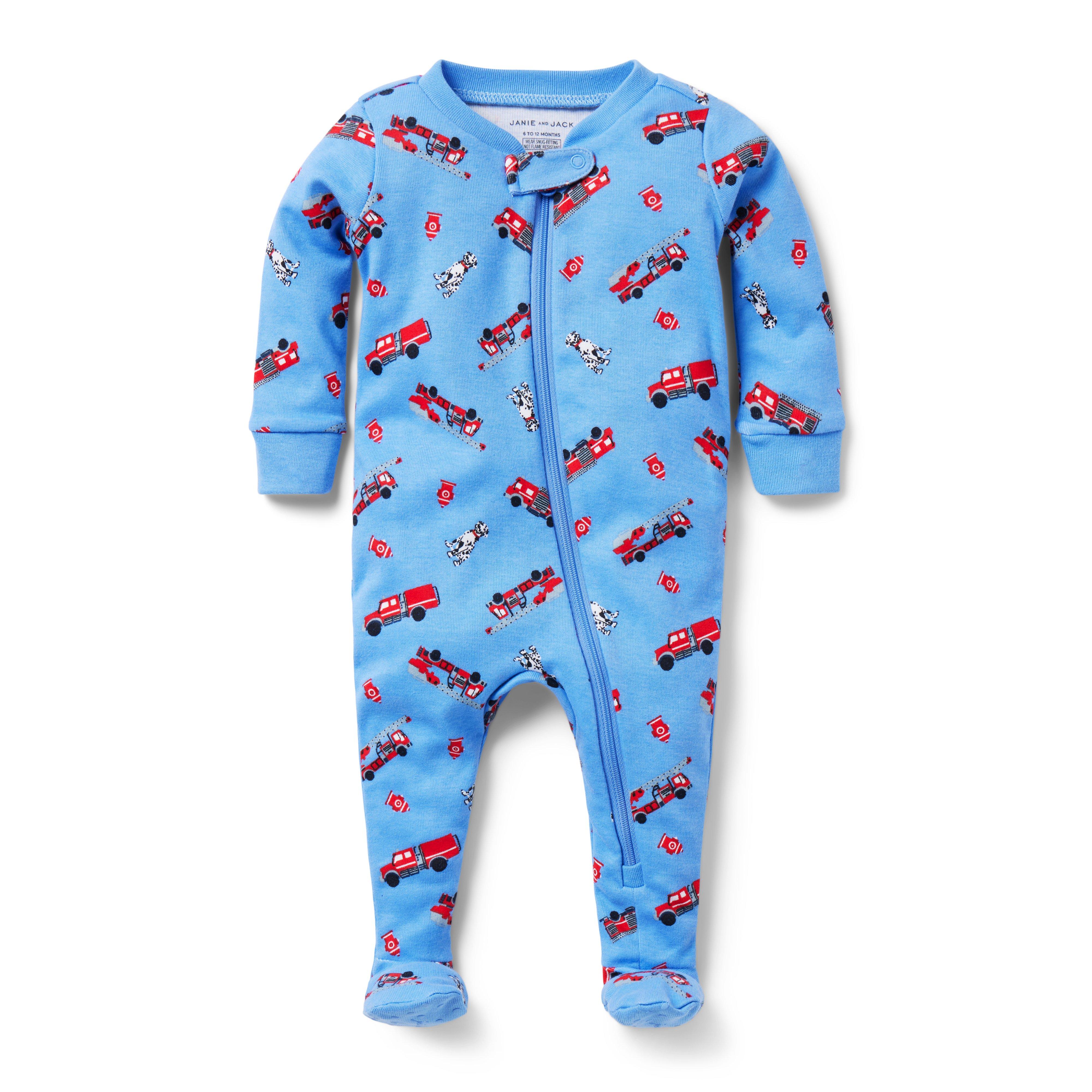 Baby Good Night Footed Pajamas In Firetruck Dog