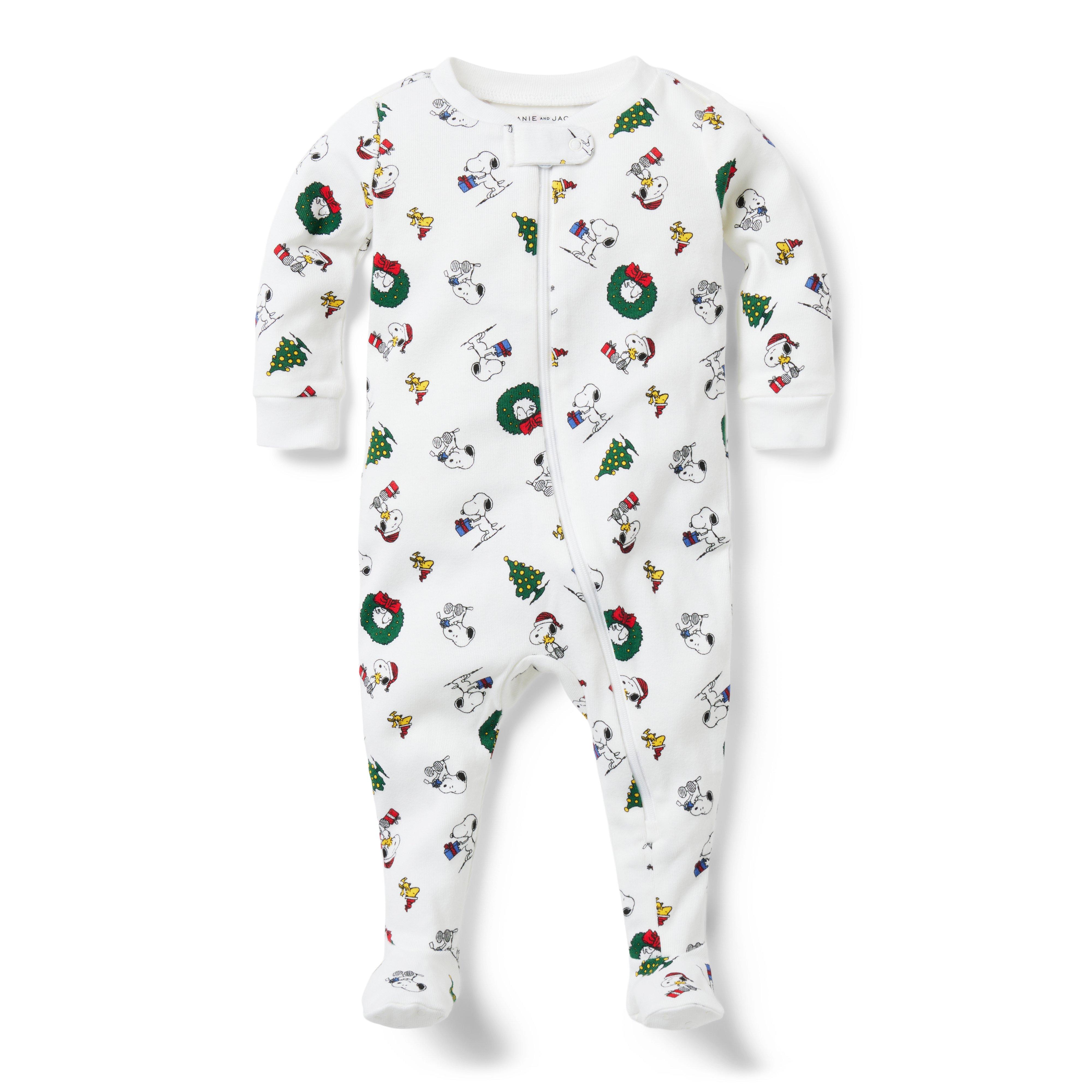 Newborn White Snoopy Holiday Baby Good Night Footed Pajamas In PEANUTS ...