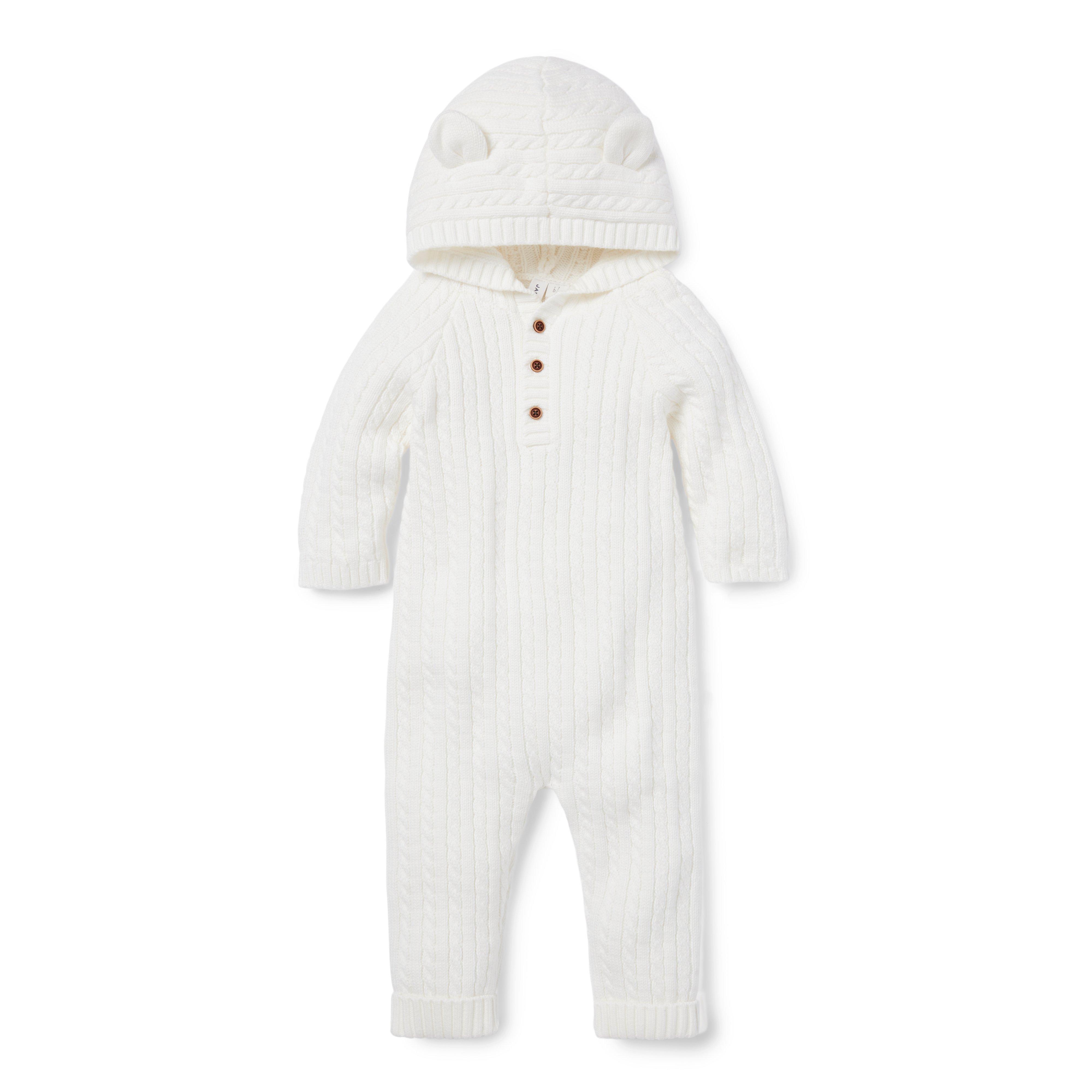 Newborn Jet Ivory The Cable Knit Bear Ear Baby One Piece by Janie