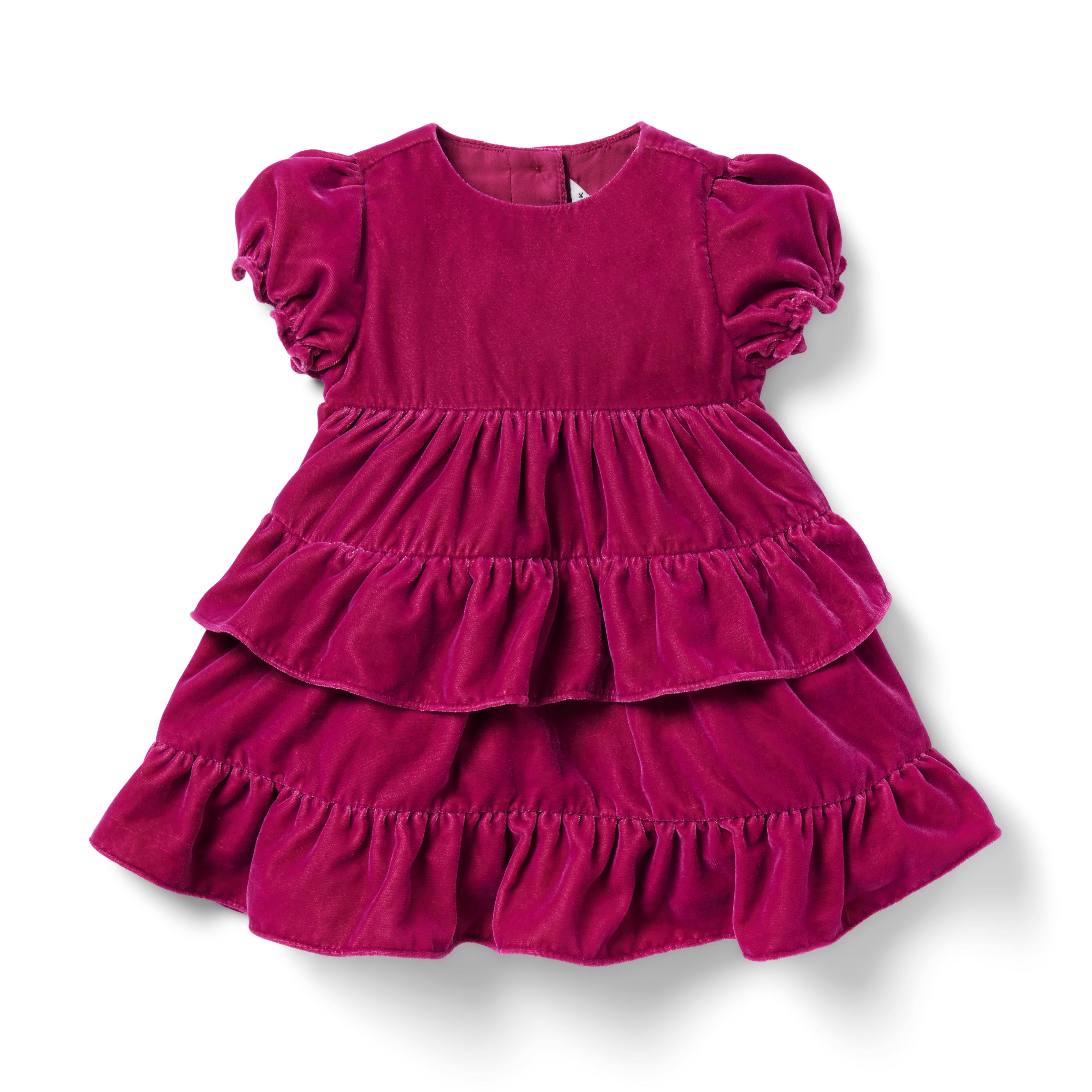 Newborn Burgundy Baby Tiered Velvet Dress by Janie and Jack