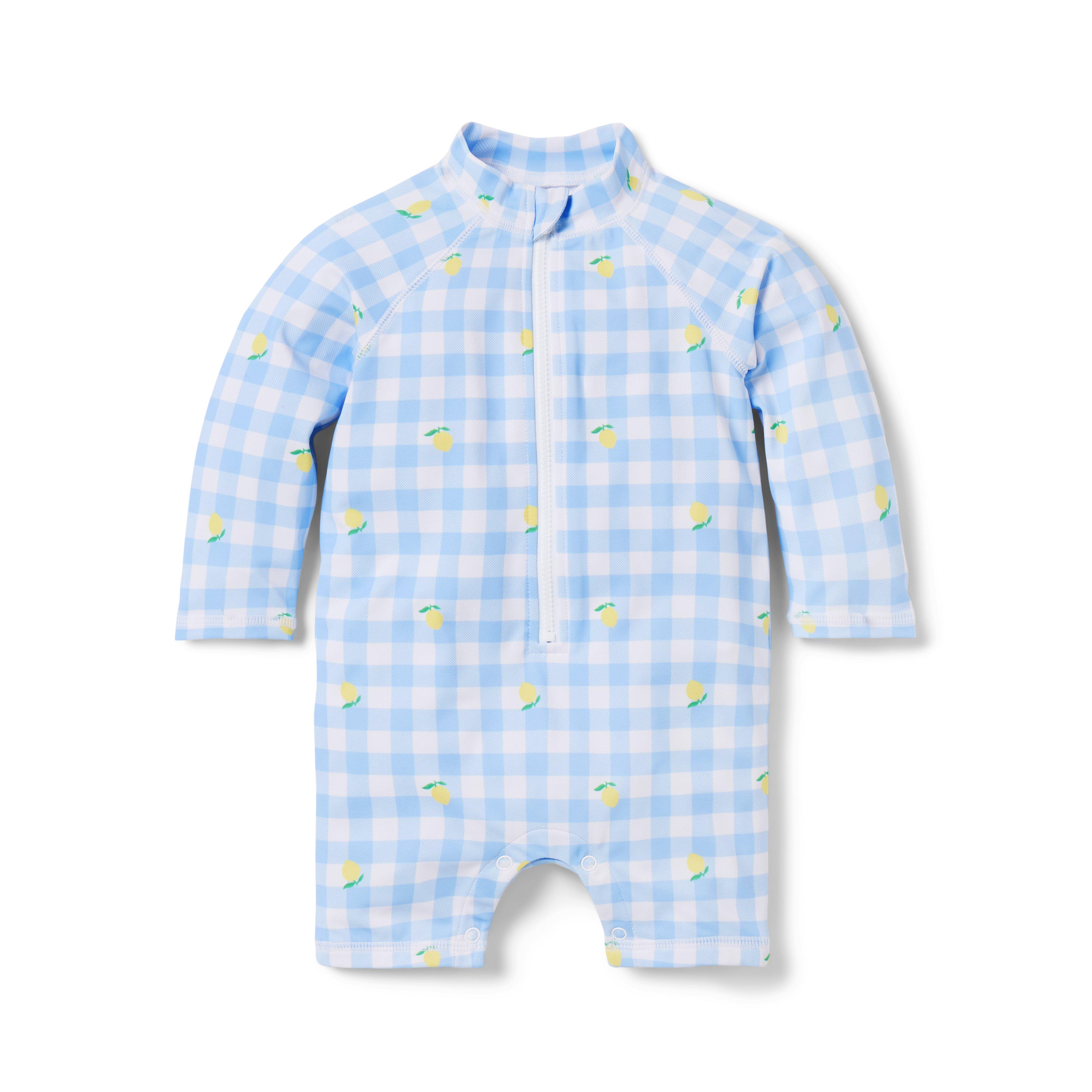 Baby Recycled Lemon Gingham Rash Guard Swimsuit image number 0