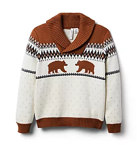 Bear Fair Isle Shawl Collar Sweater 