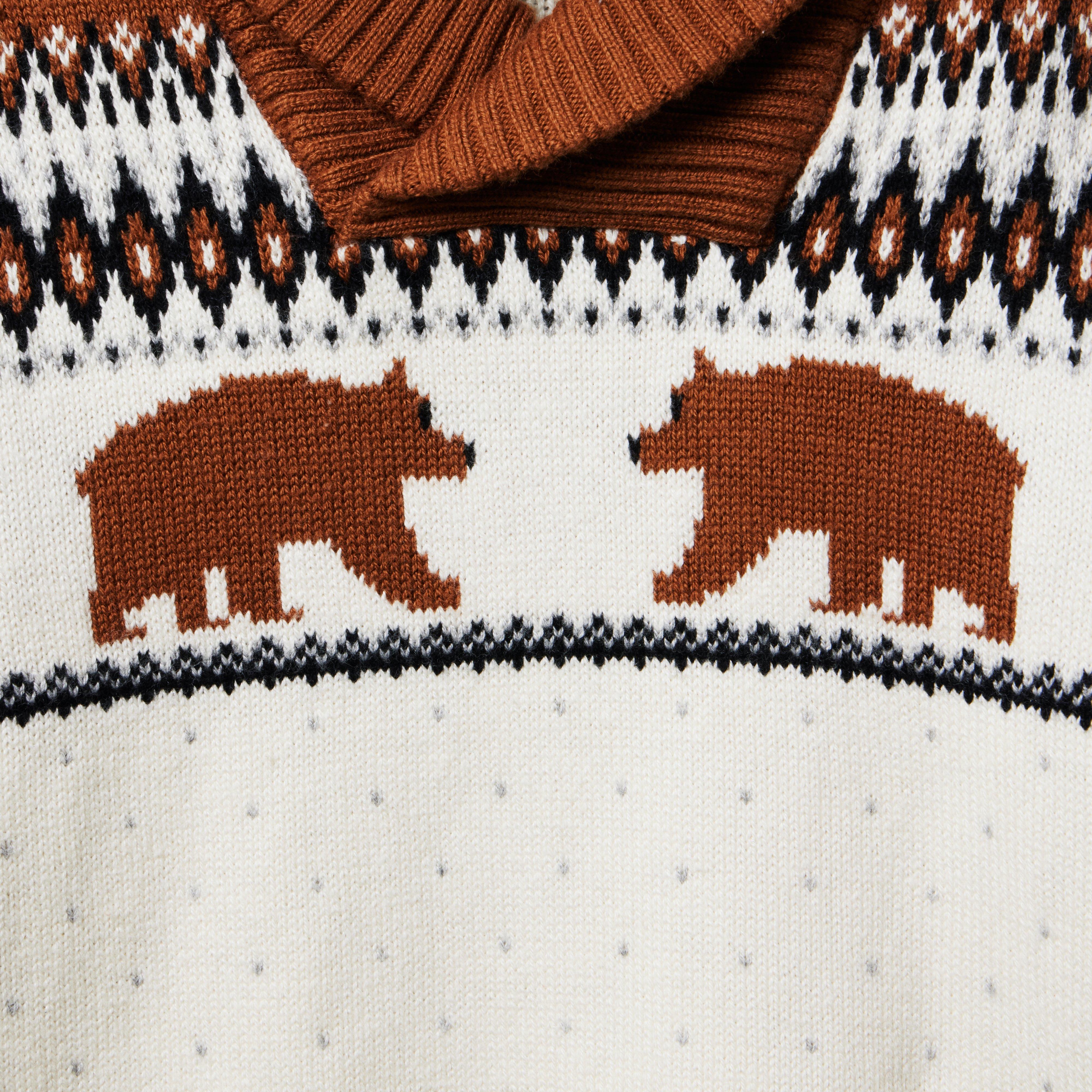 Bear Fair Isle Shawl Collar Sweater