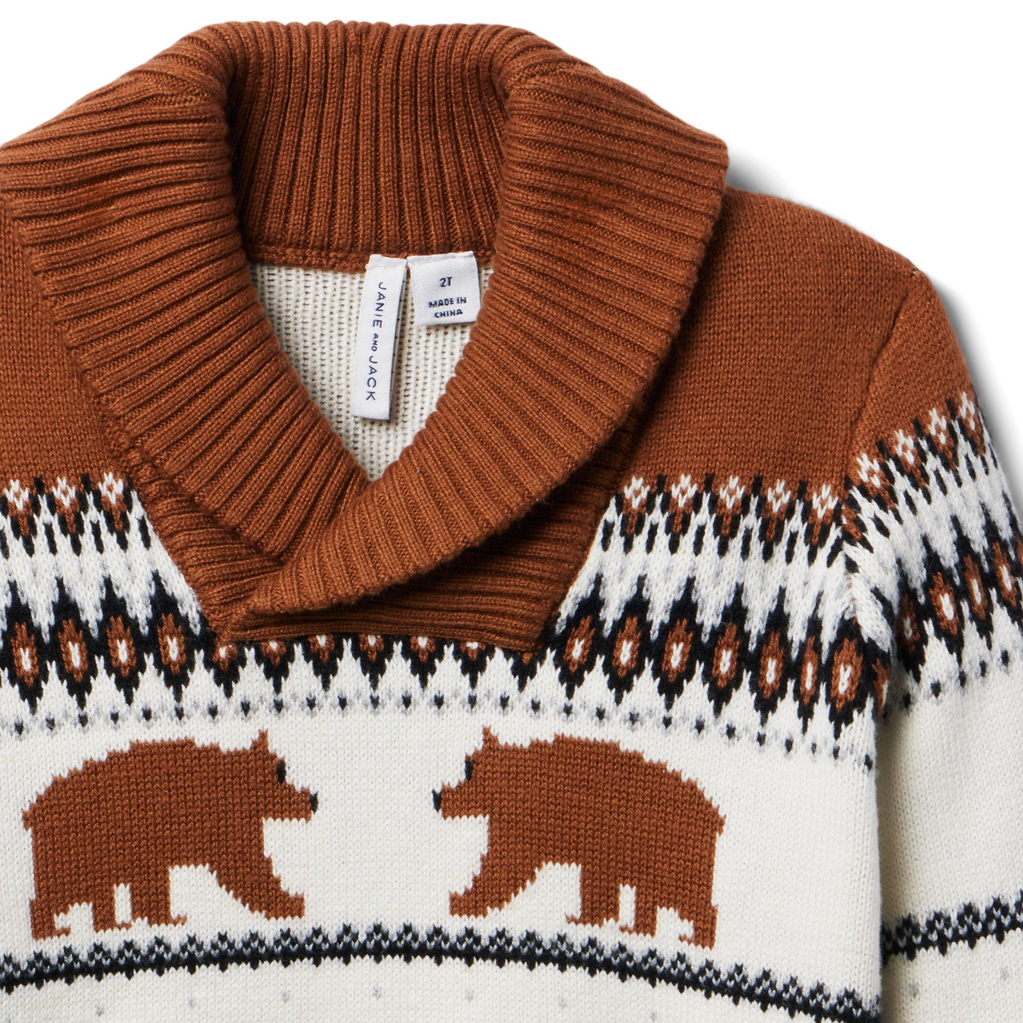 Bear Fair Isle Shawl Collar Sweater