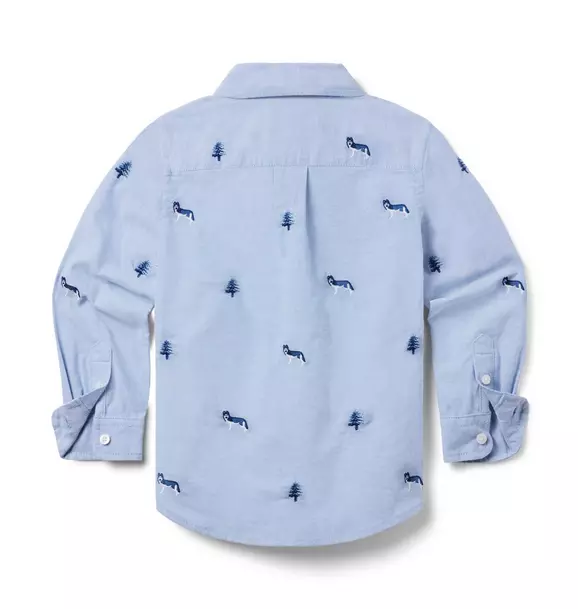 Boy Shy Blue Husky The Embroidered Oxford Shirt by Janie and Jack