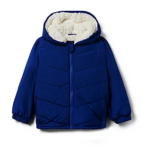 Sherpa-Lined Hooded Puffer Jacket
