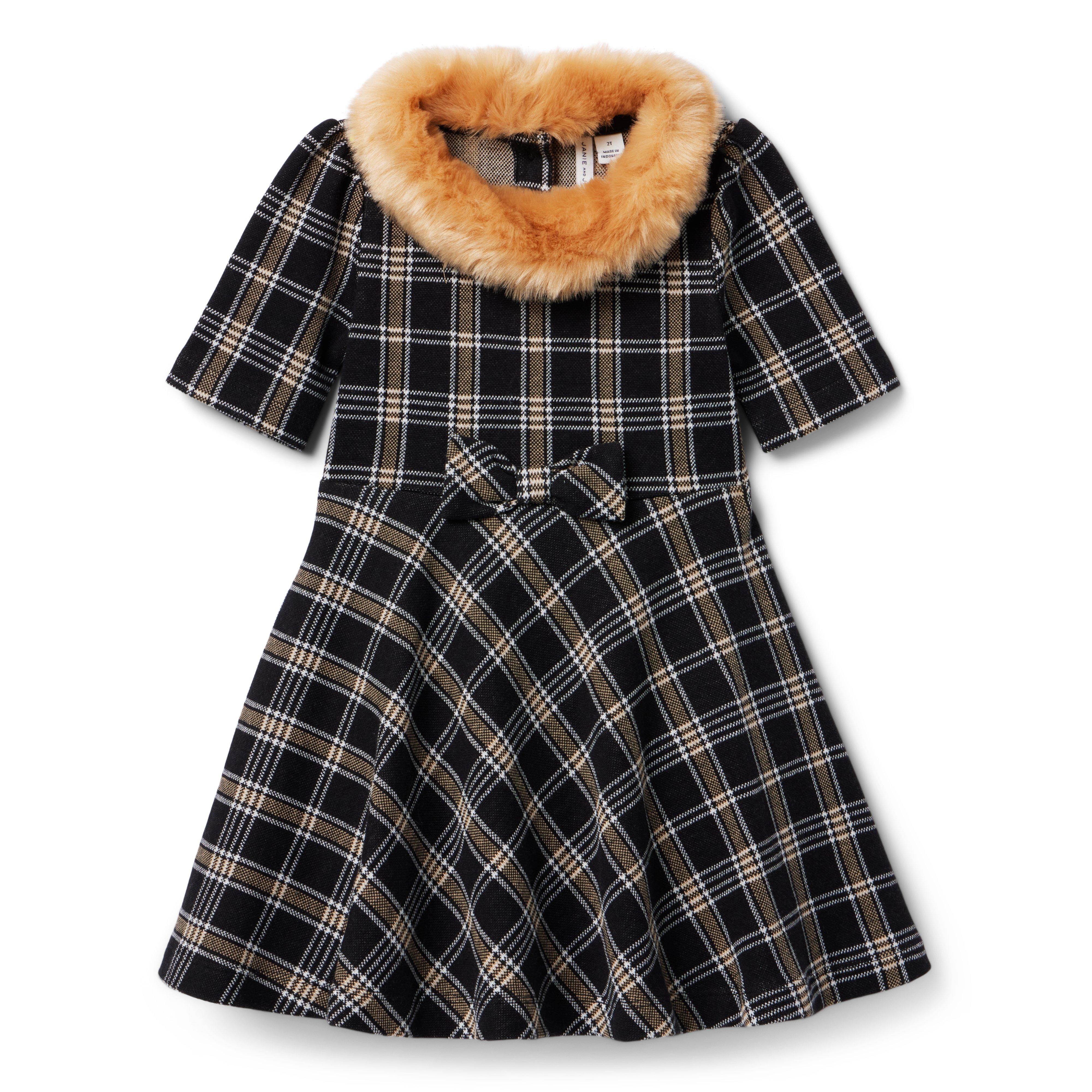 Tartan Faux Fur Collared Dress