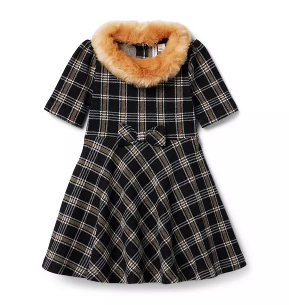 Tartan Faux Fur Collared Dress image number 0