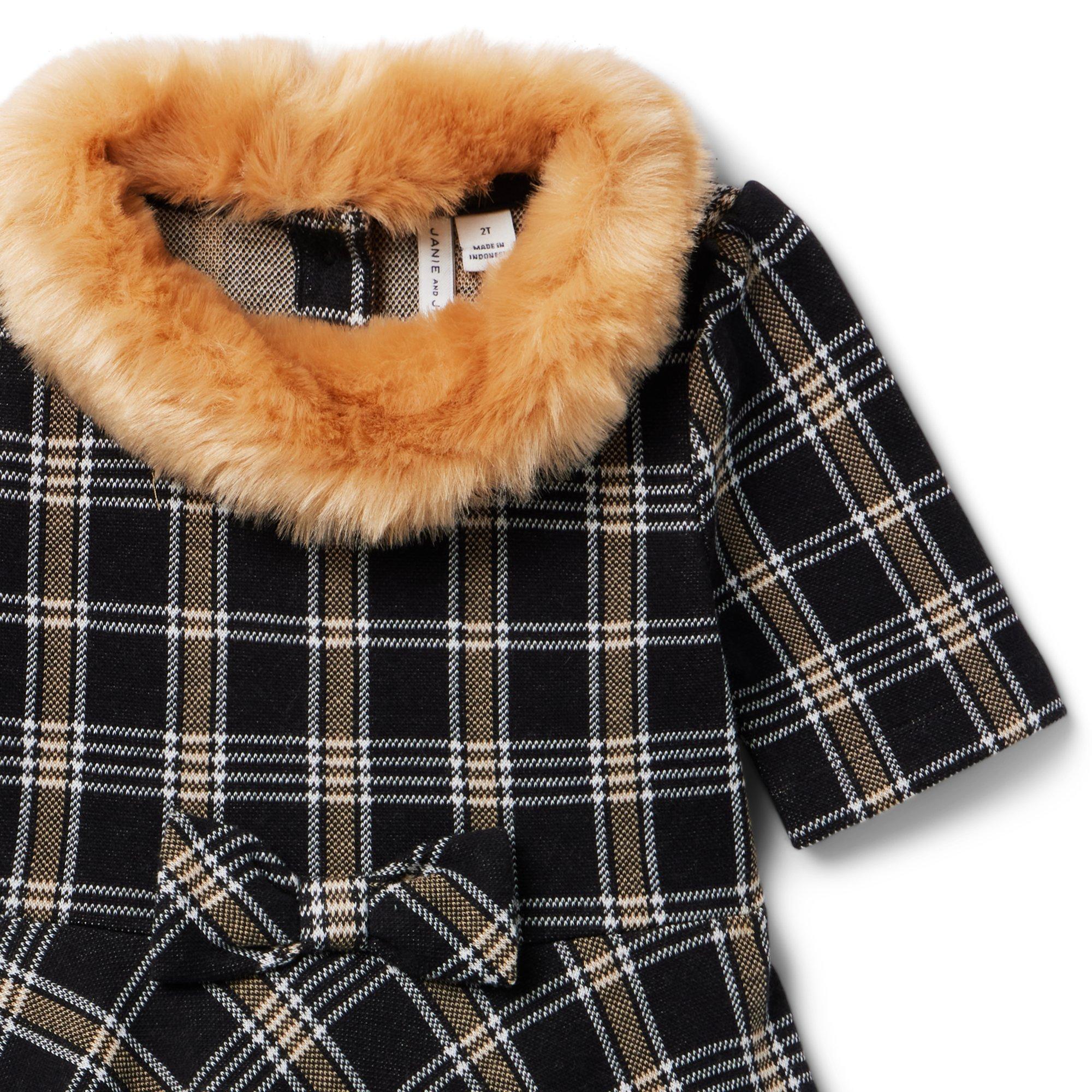 Tartan Faux Fur Collared Dress