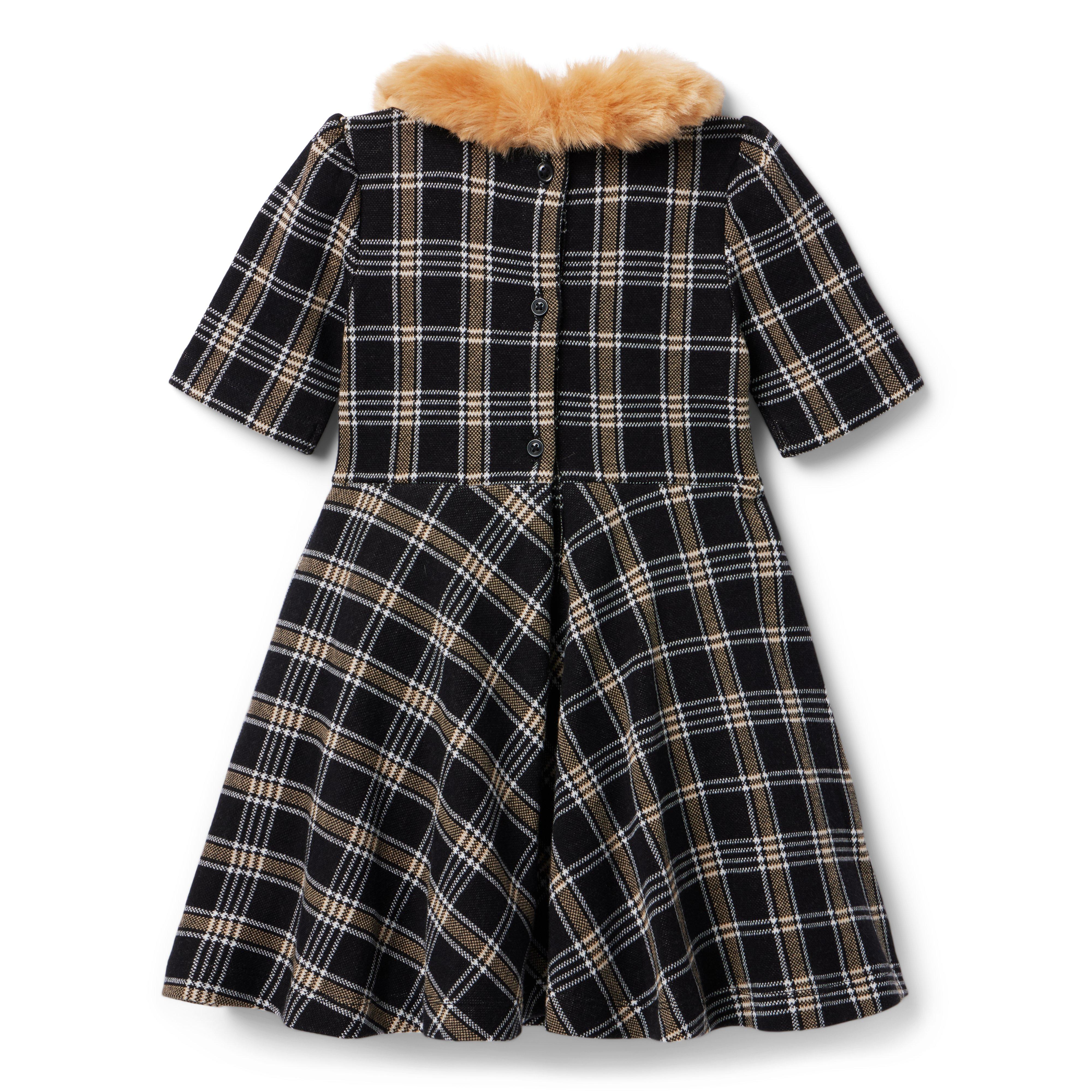 Tartan Faux Fur Collared Dress