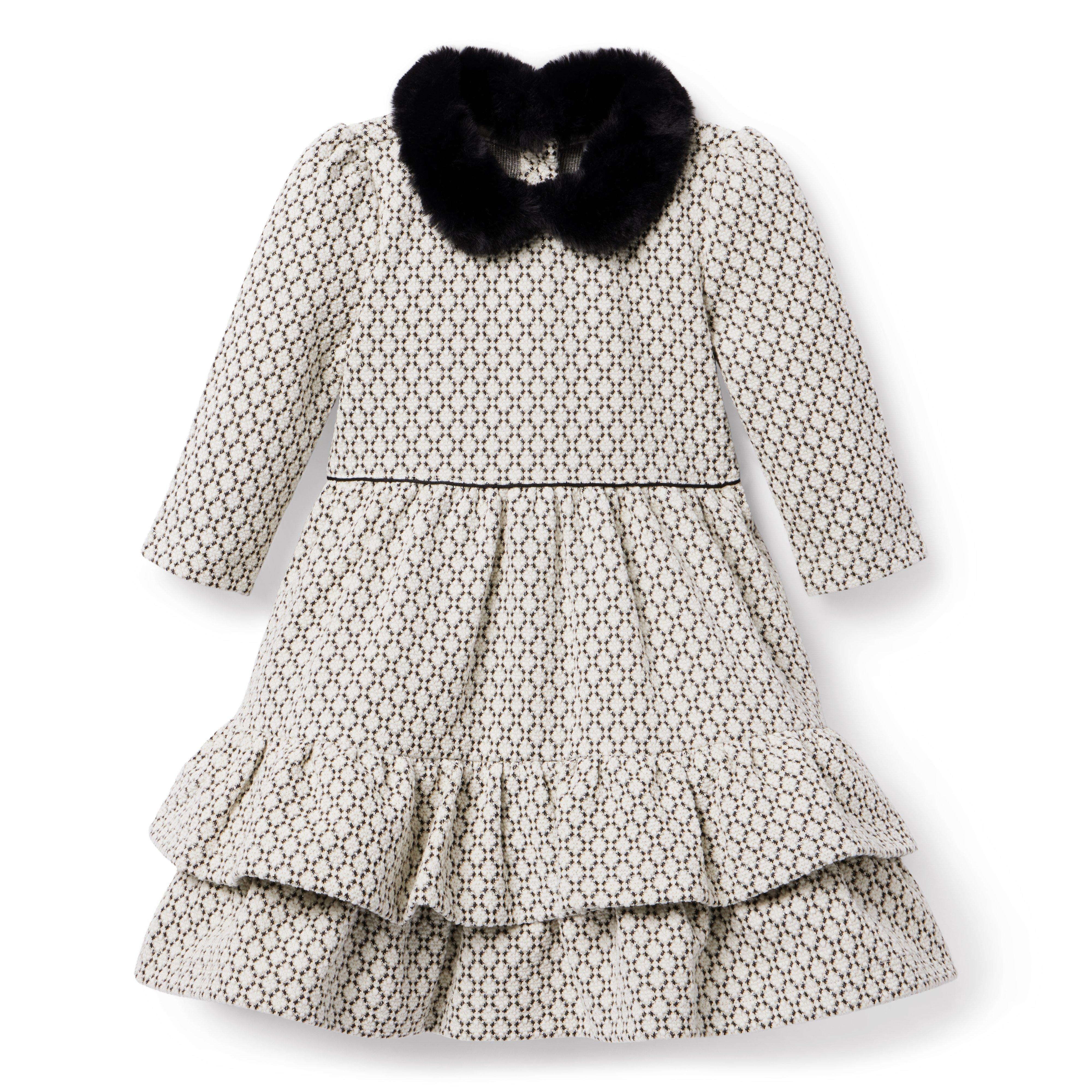 Girl White Geo Geo Faux Fur Collared Dress by Janie and Jack