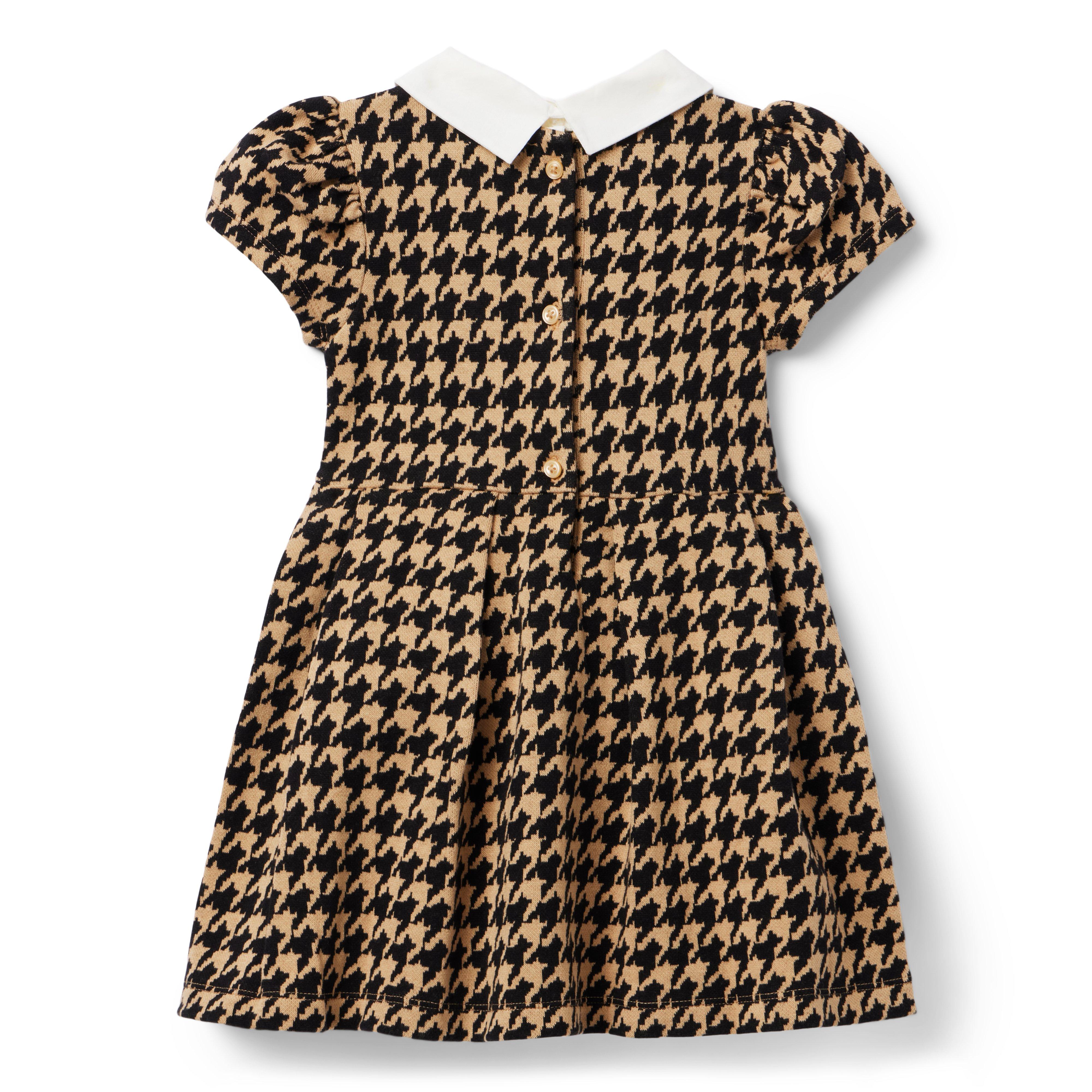 Girl Tan Houndstooth Houndstooth Bow Collar Dress by Janie