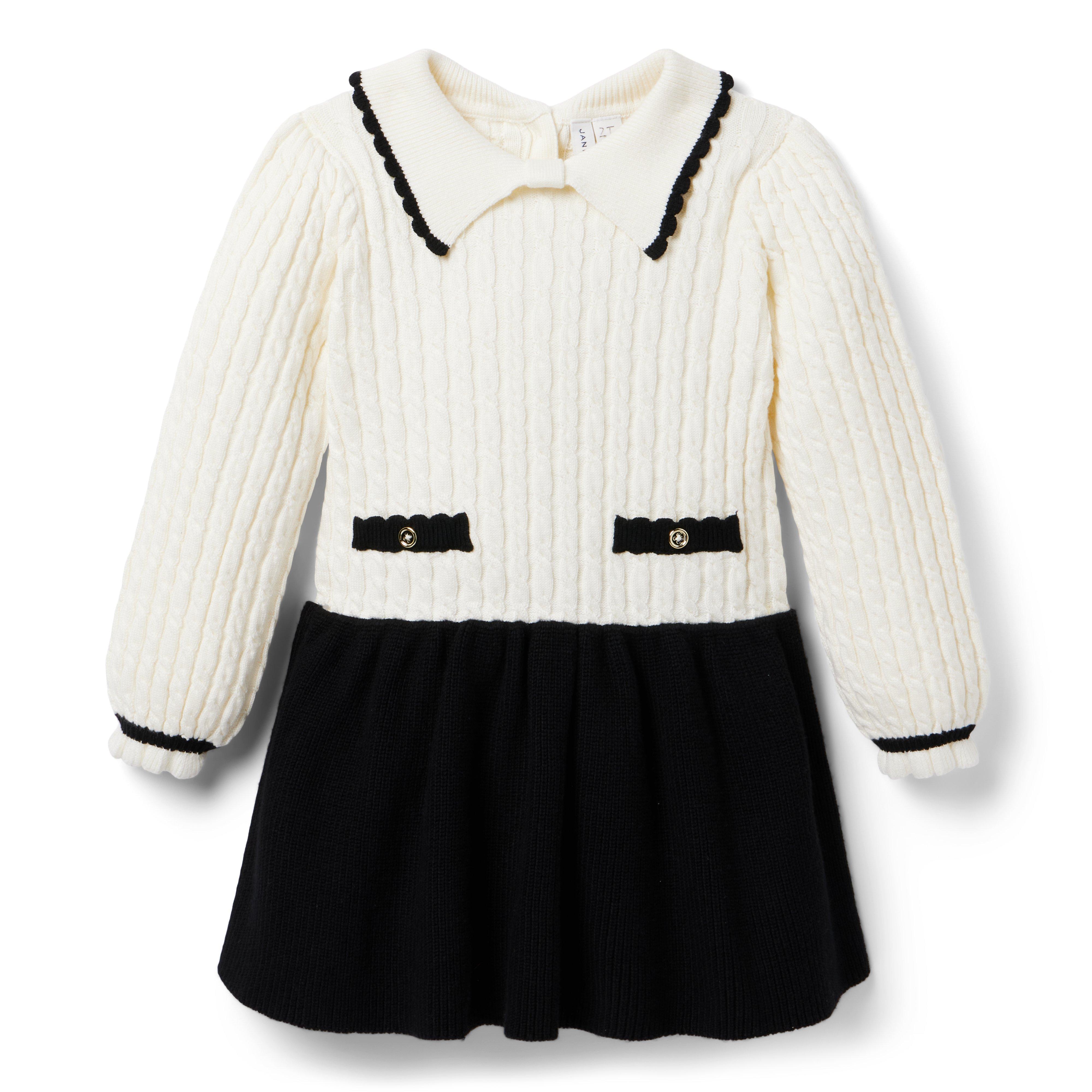 Girl Cream And Sugar Cable Knit Colorblocked Sweater Dress by