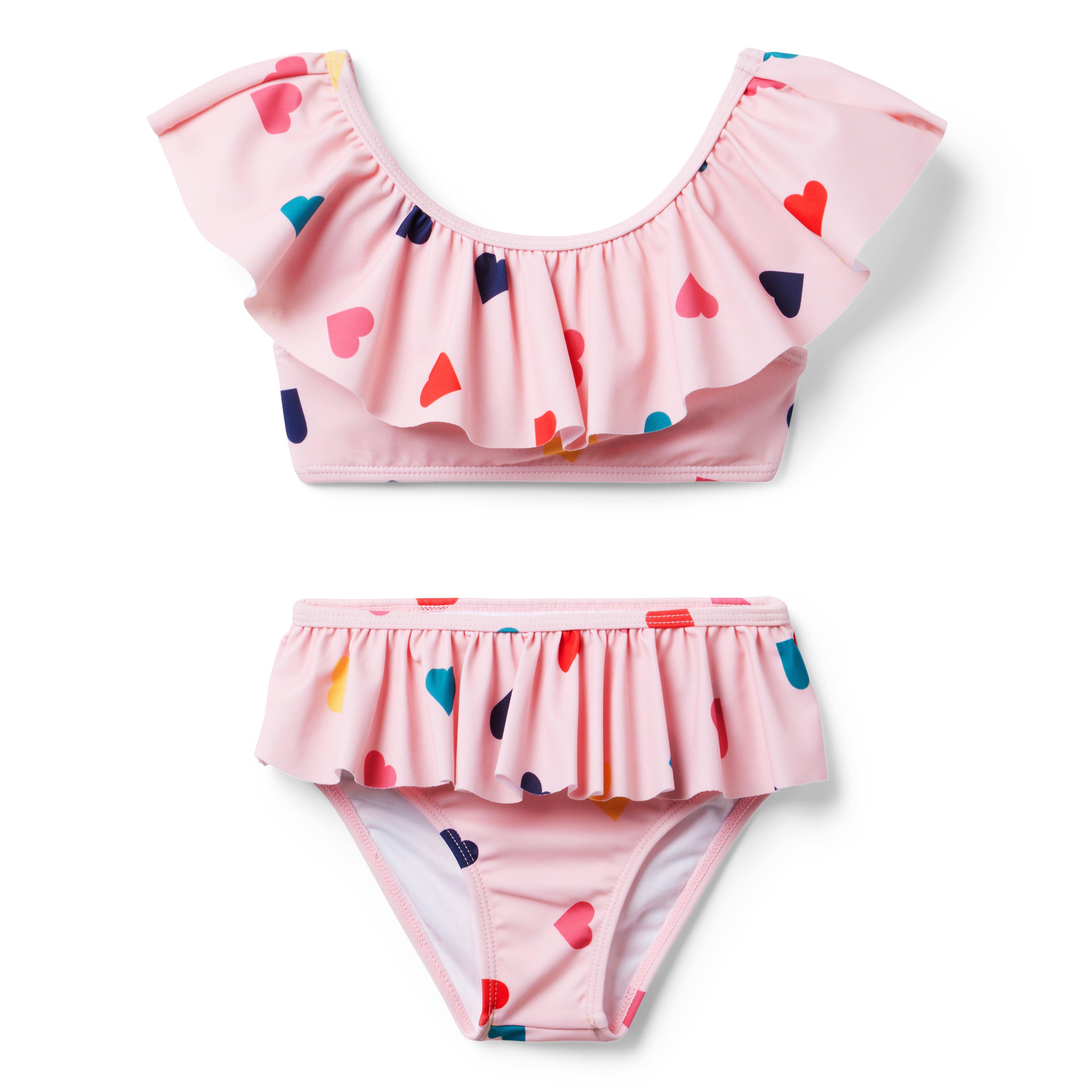 Girl Candy Pink Heart Recycled Heart Ruffle 2-Piece Swimsuit by Janie ...