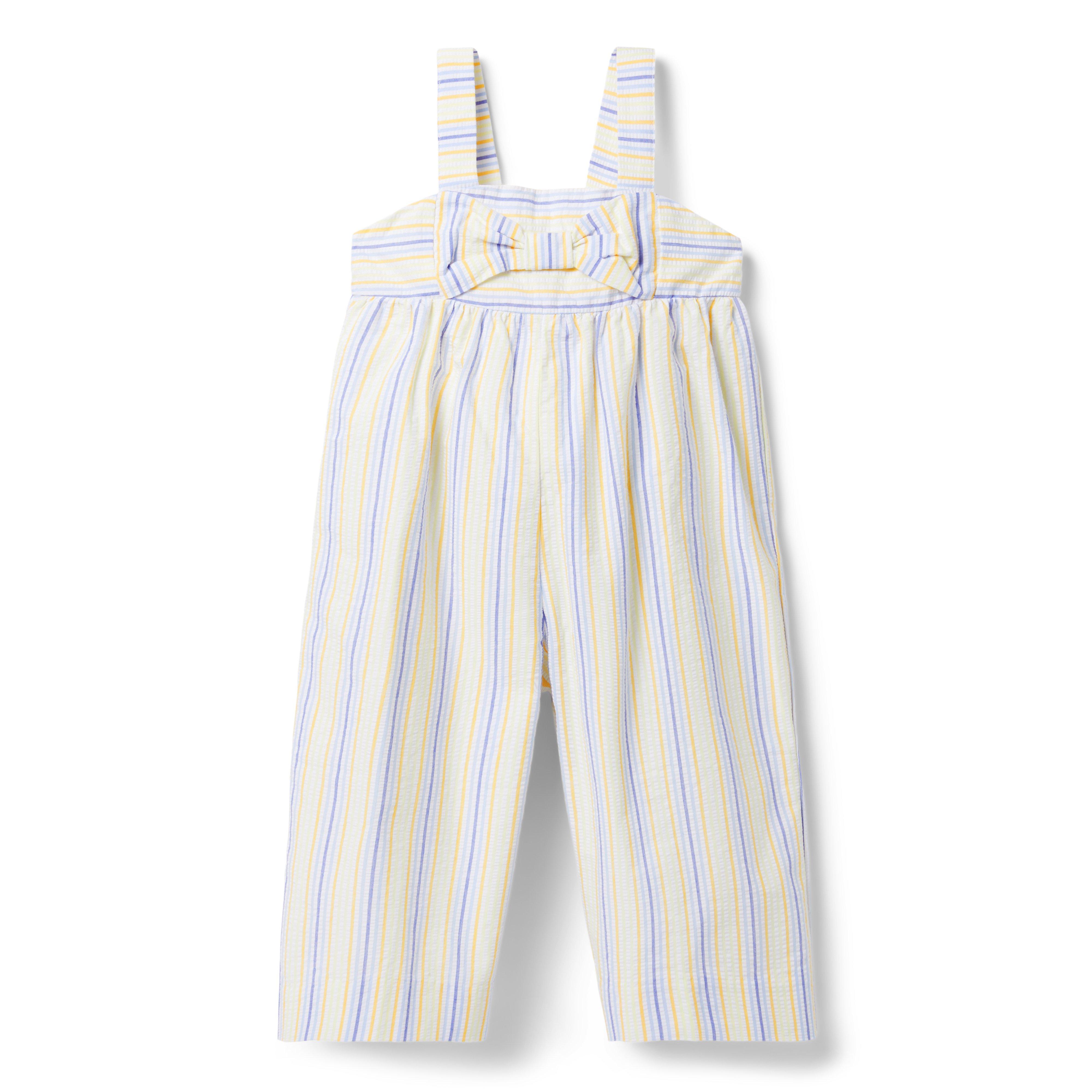 Striped Seersucker Bow Jumpsuit