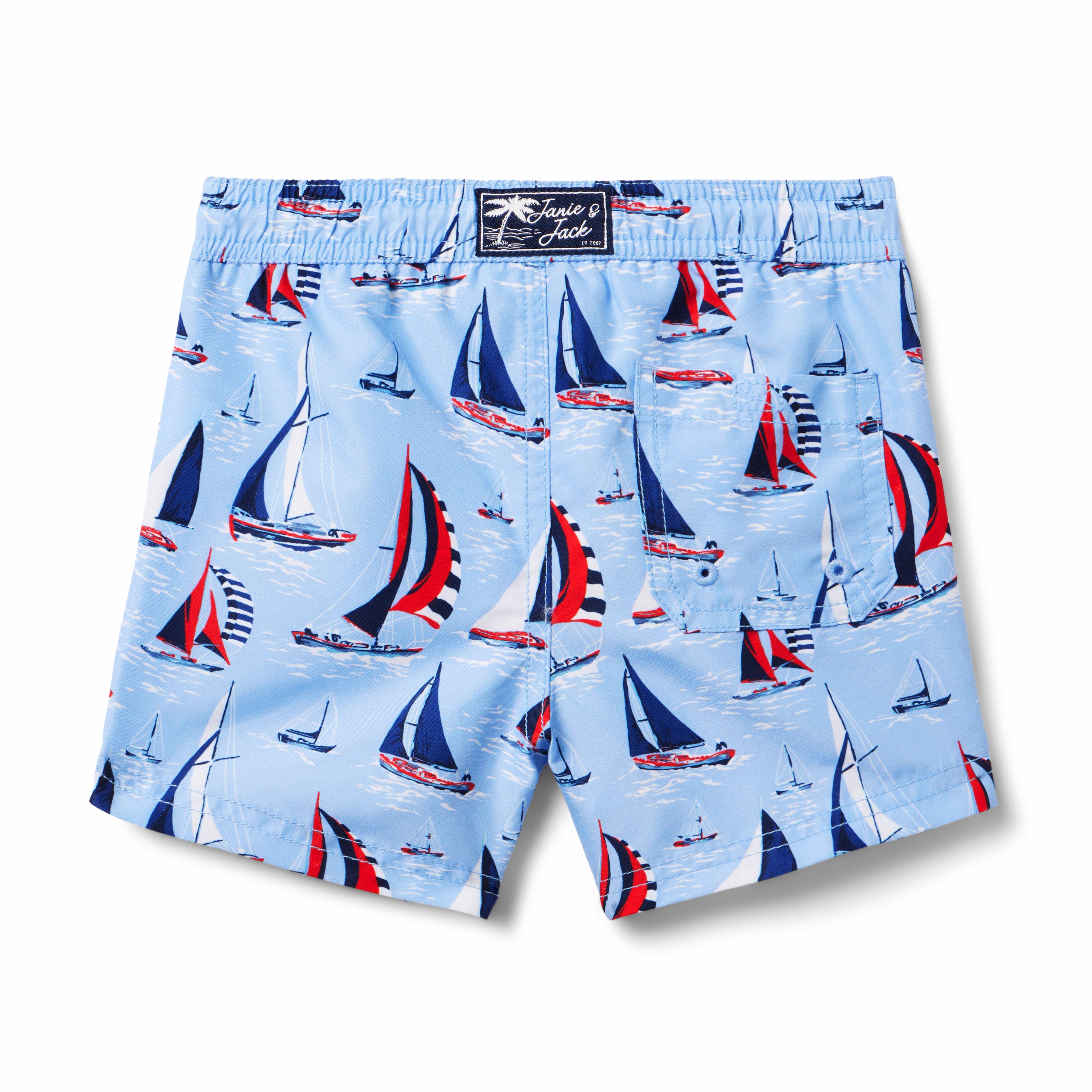 Boy French Blue Sailboat Recycled Sailboat Swim Trunk by Janie and Jack