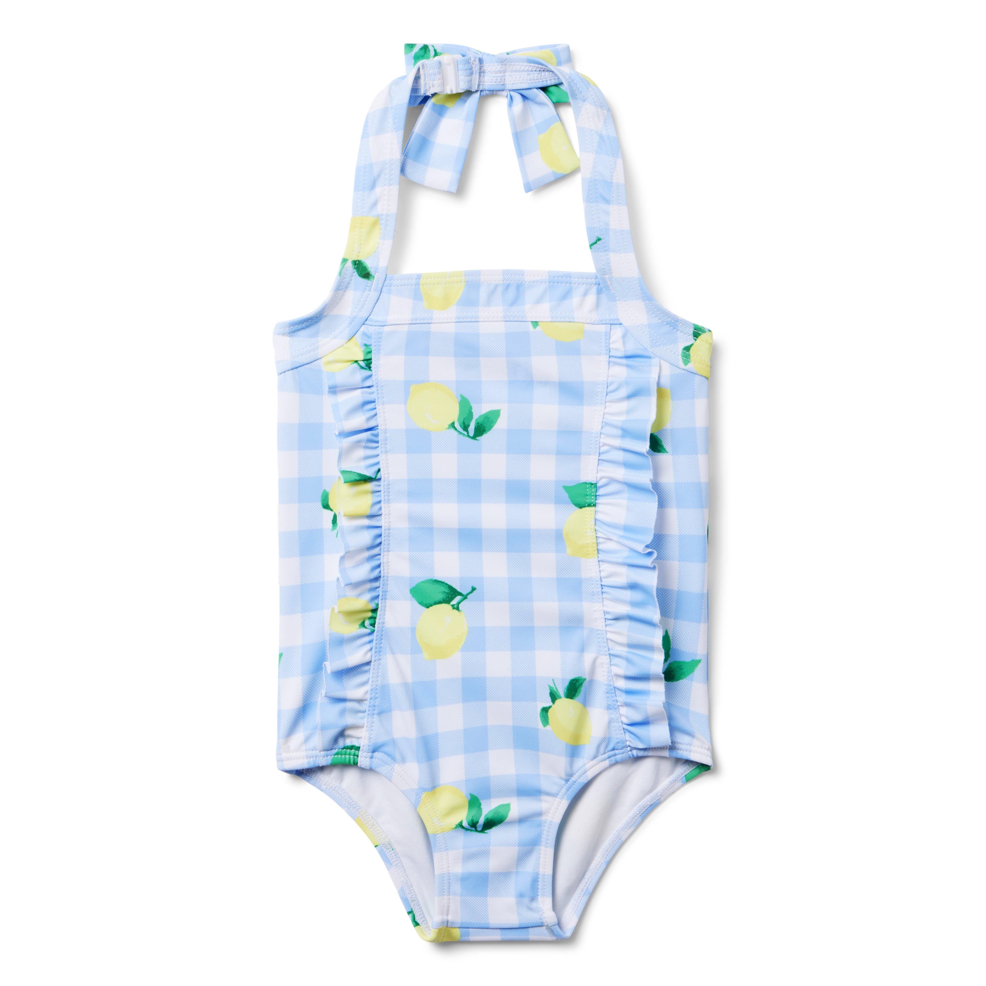 Girl White Lemon Recycled Lemon Rash Guard Swimsuit by Janie and Jack