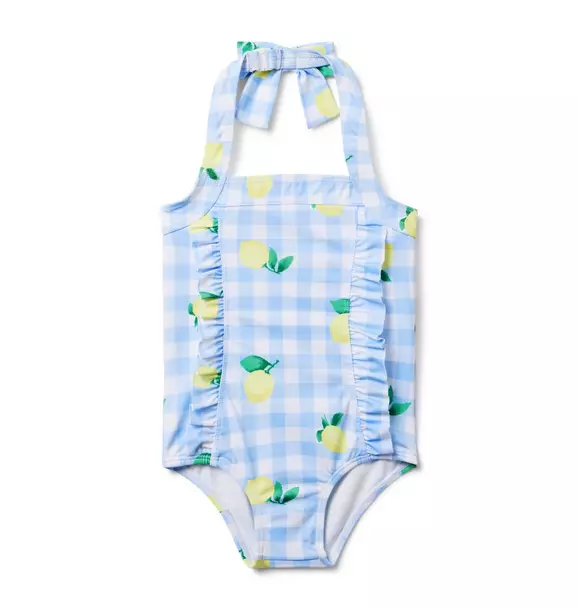 Recycled Lemon Gingham Halter Swimsuit image number 0