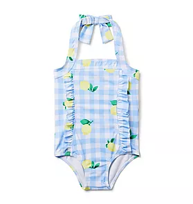 Recycled Lemon Gingham Halter Swimsuit