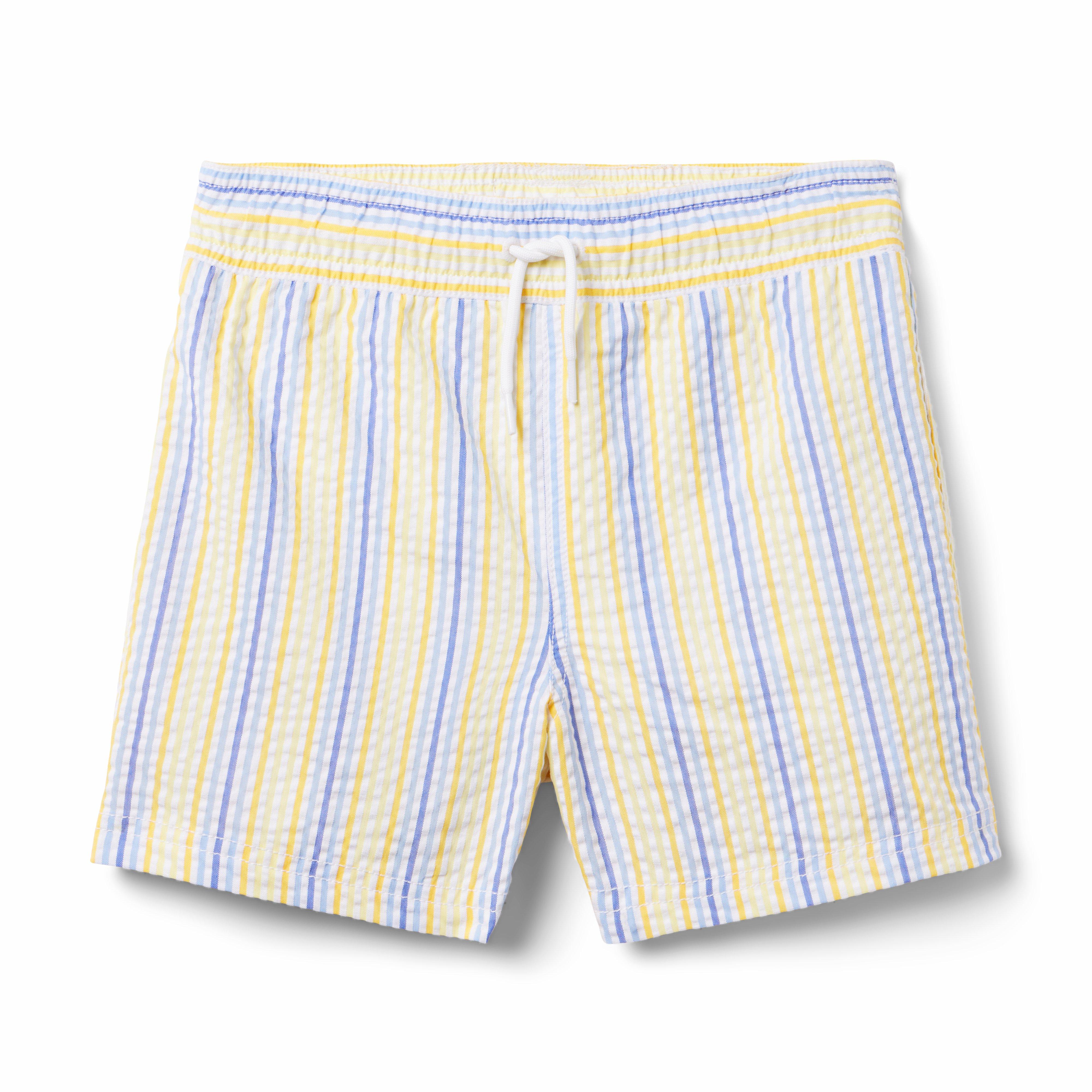 Boy Yellow Iris Stripe Recycled Striped Seersucker Swim Trunk by Janie ...