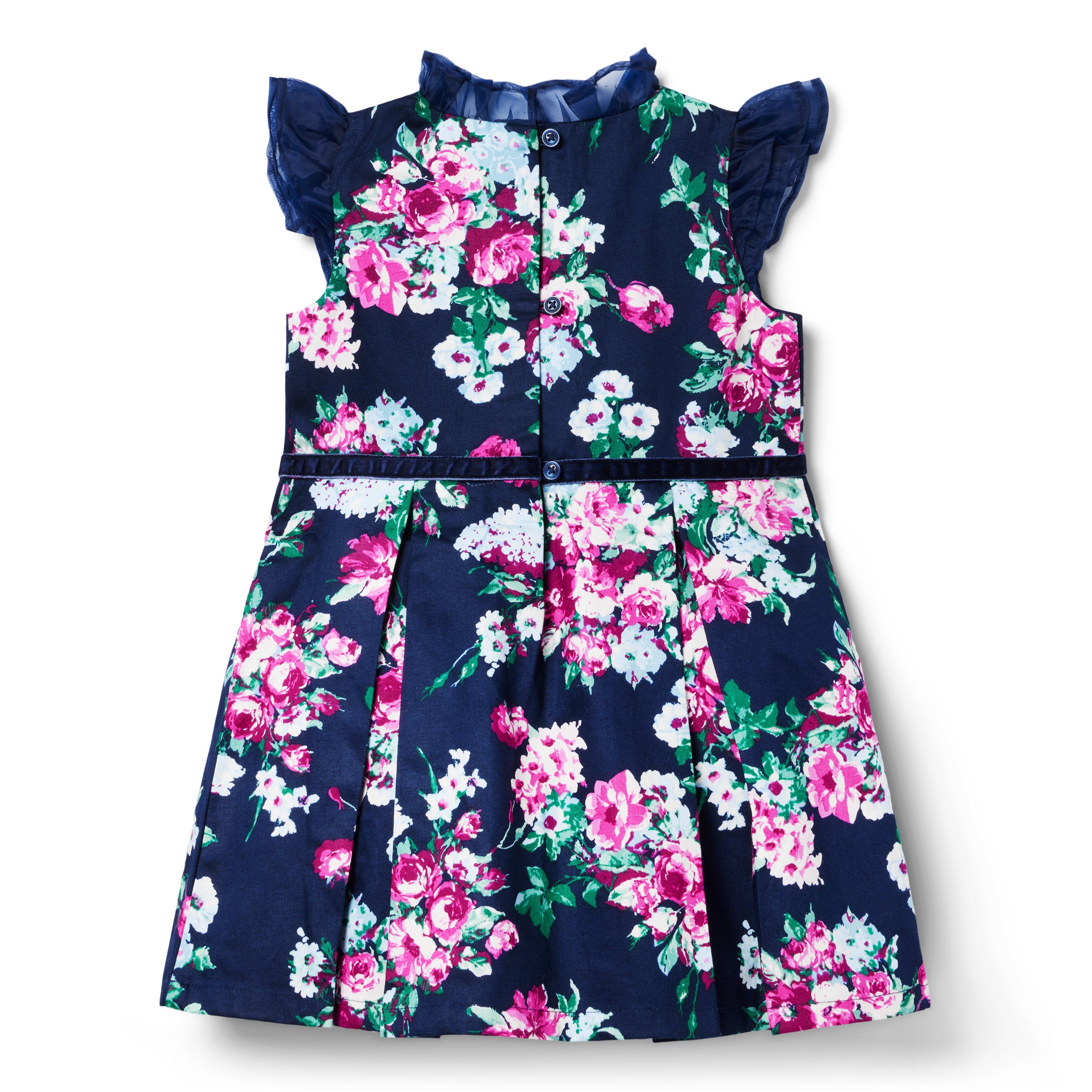 Girl Merchant Marine Floral Floral Satin Ruffle Dress by Janie and Jack