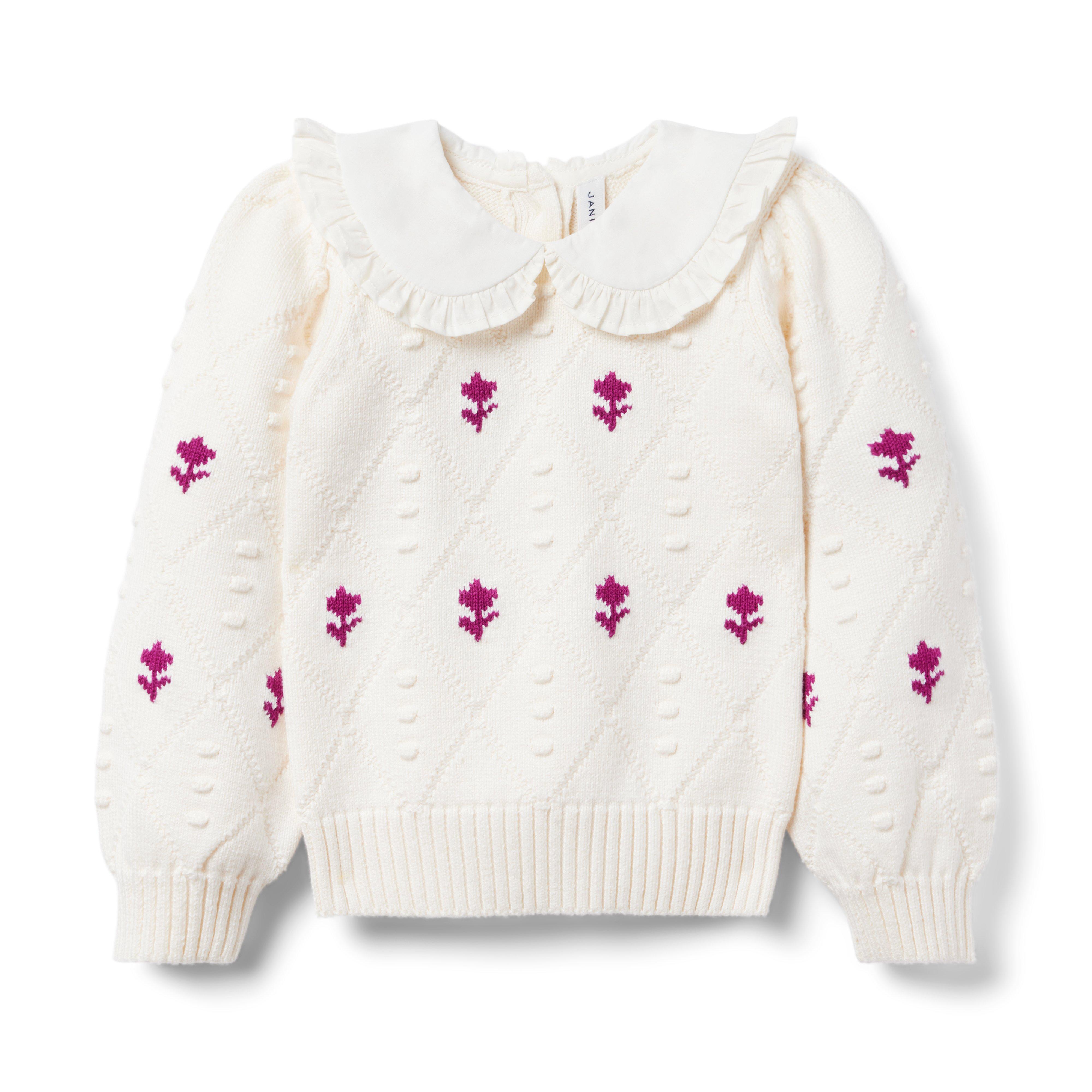Cable Knit Floral Collared Sweater