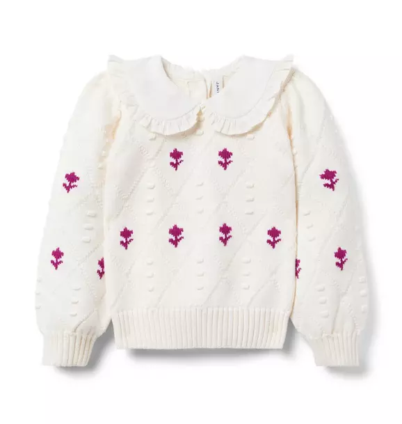 Cable Knit Floral Collared Sweater image number 0