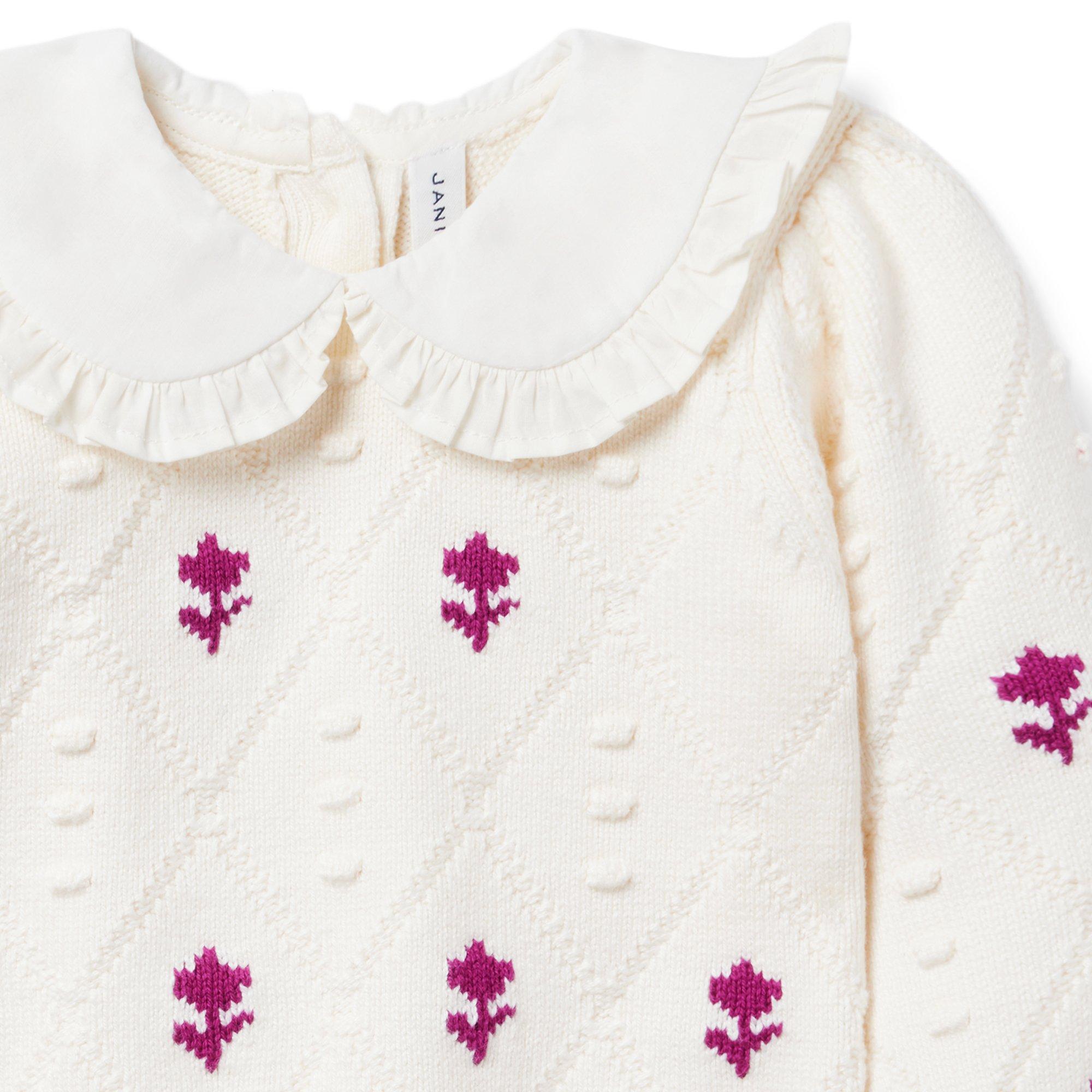 Cable Knit Floral Collared Sweater image number 3