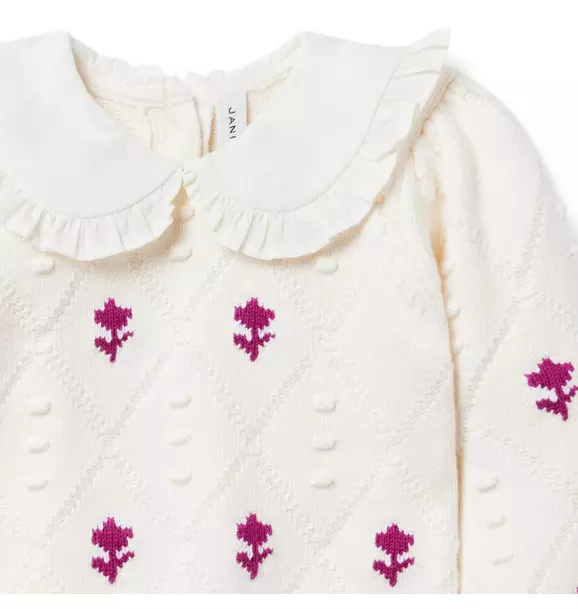 Cable Knit Floral Collared Sweater image number 3