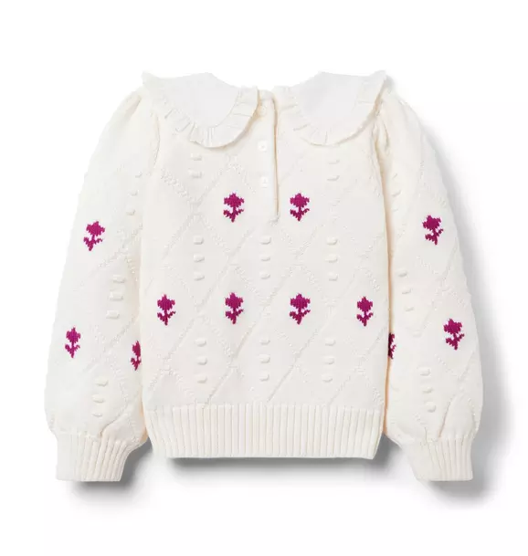 Cable Knit Floral Collared Sweater image number 1