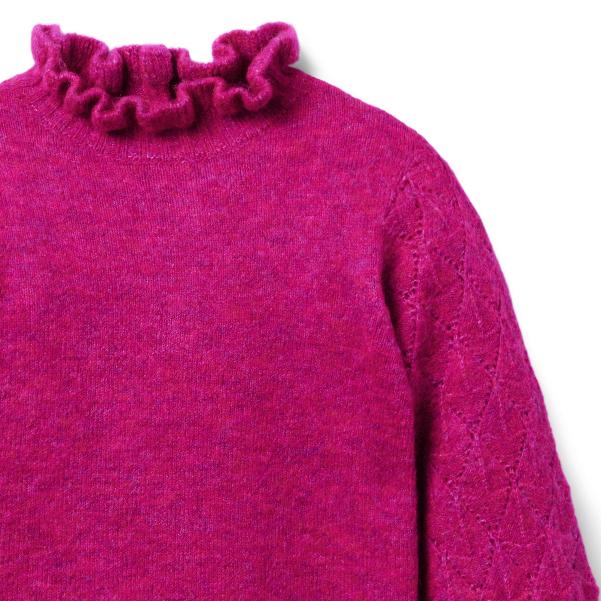 Pointelle Sleeve Ruffle Sweater