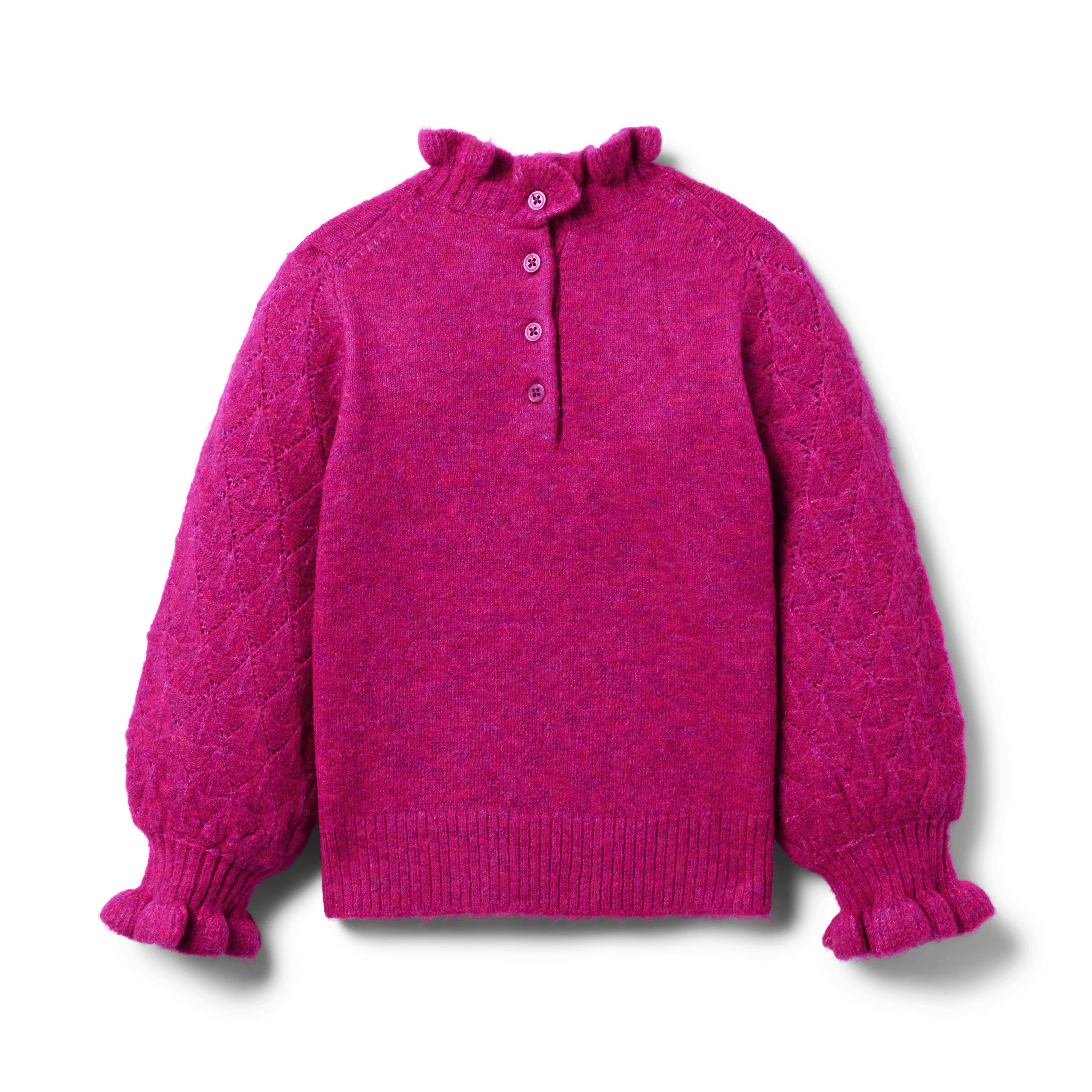 Pointelle Sleeve Ruffle Sweater