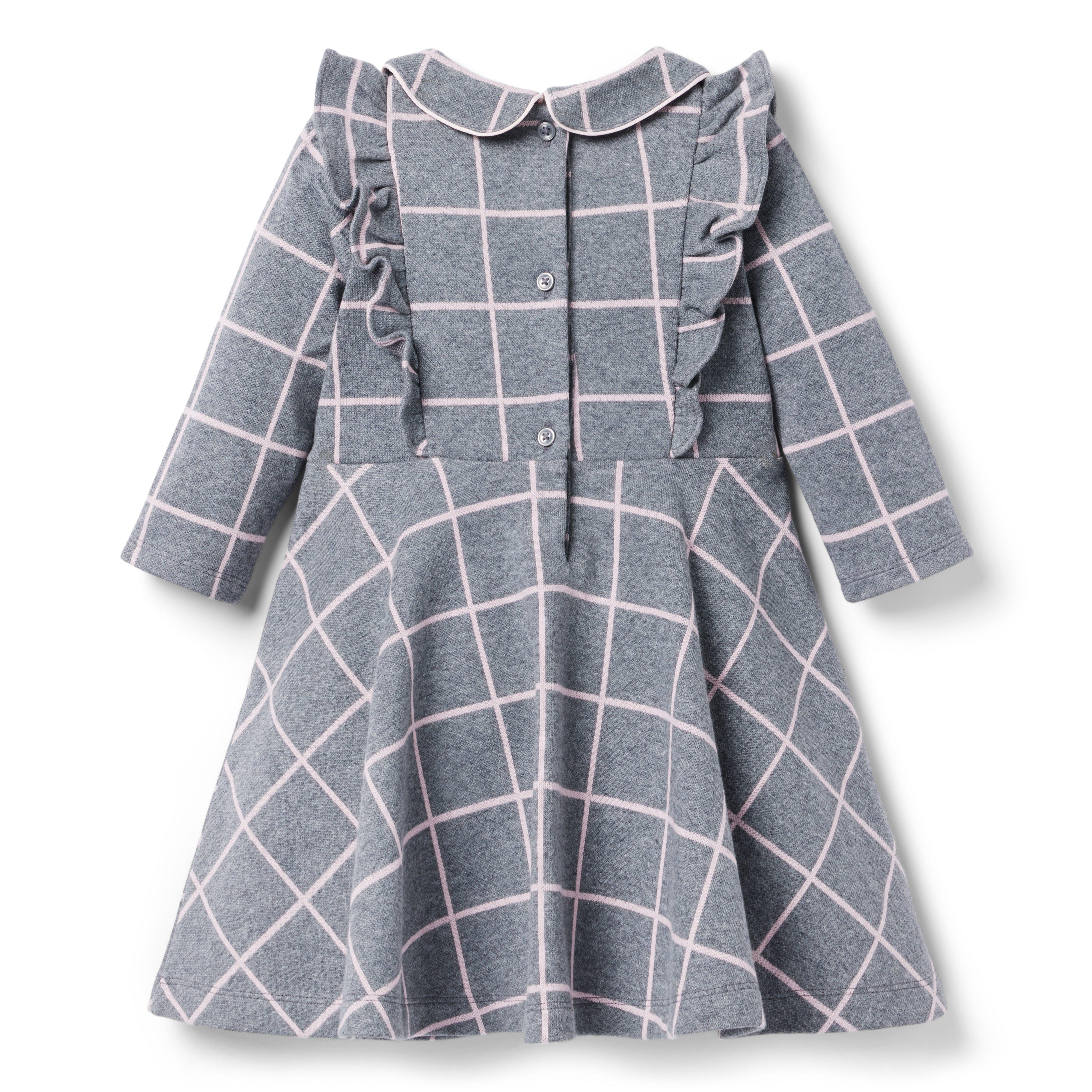 Windowpane Ruffle Jacquard Dress