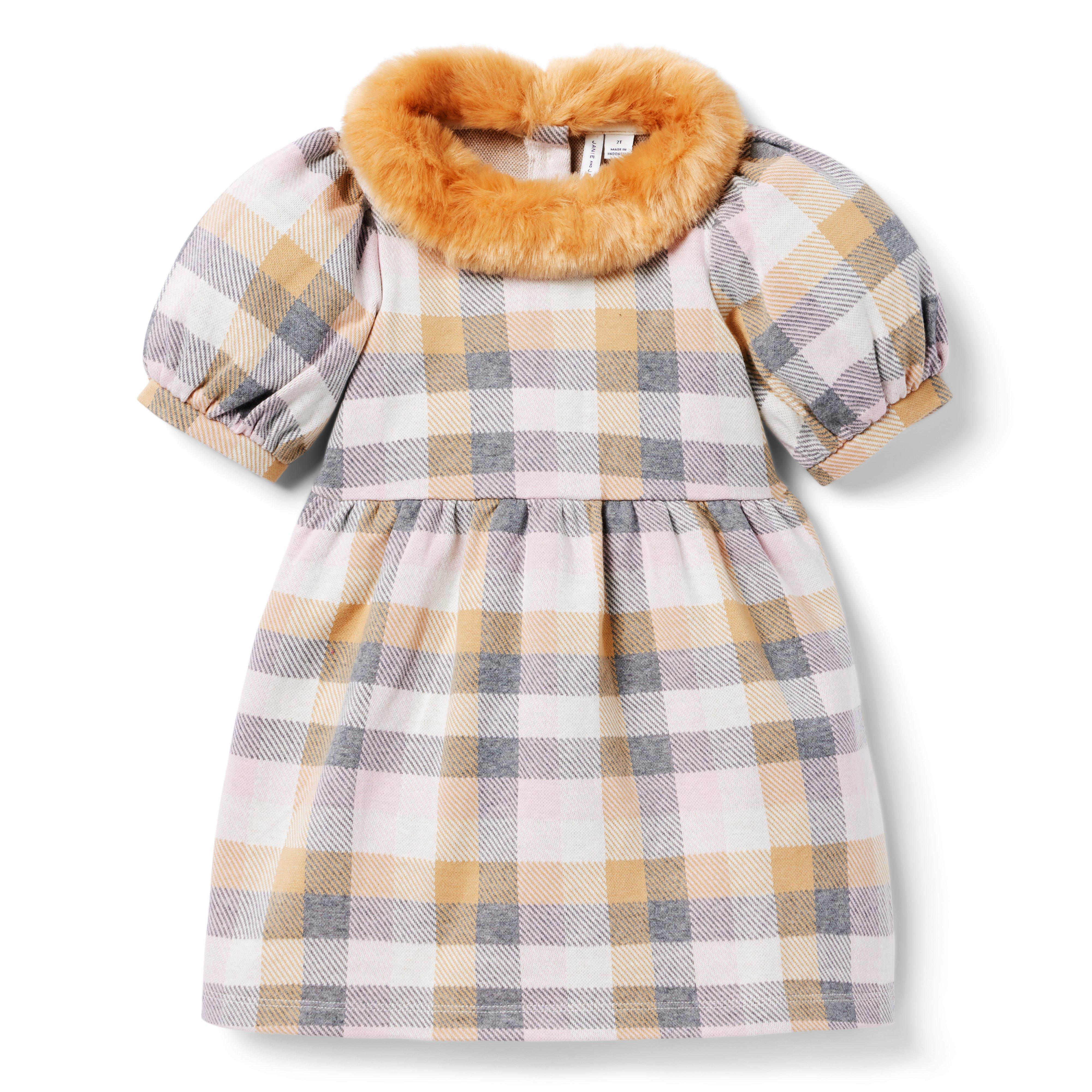 Tartan Faux Fur Collared Dress image number 0