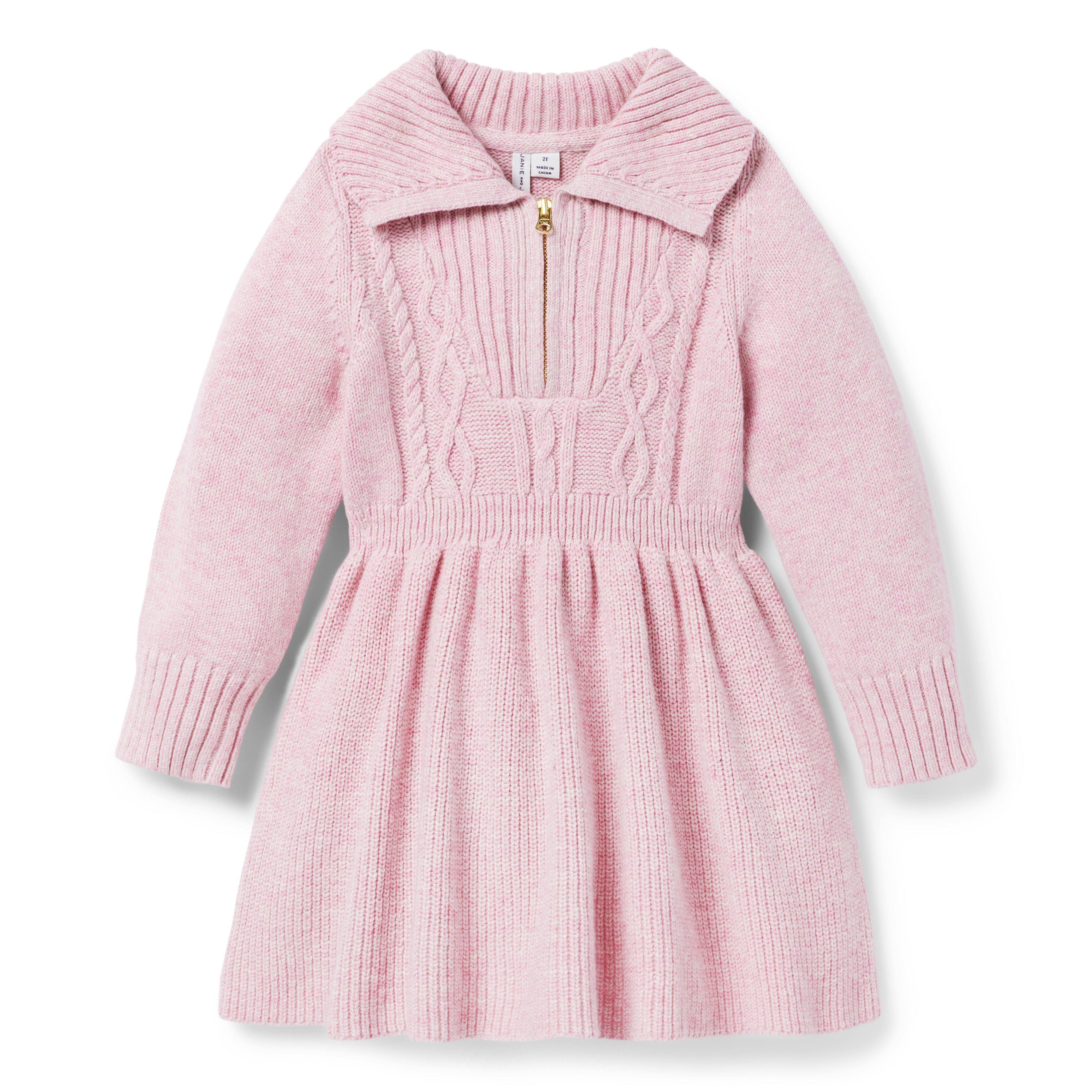 Girl Dollface Pink Heather Cable Knit Zip Sweater Dress by Janie and Jack