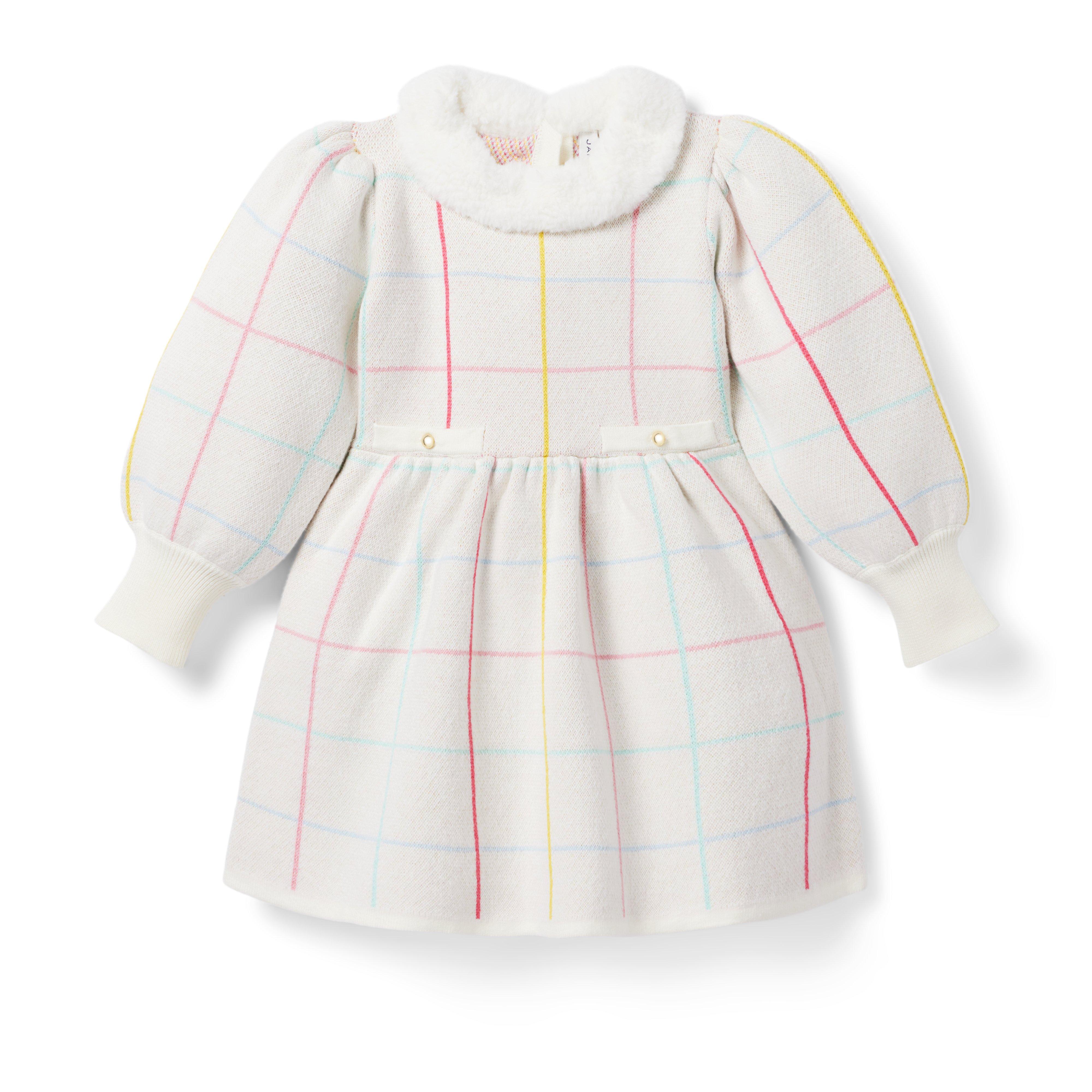 Girl Cream And Sugar Windowpane Windowpane Sweater Dress by Janie