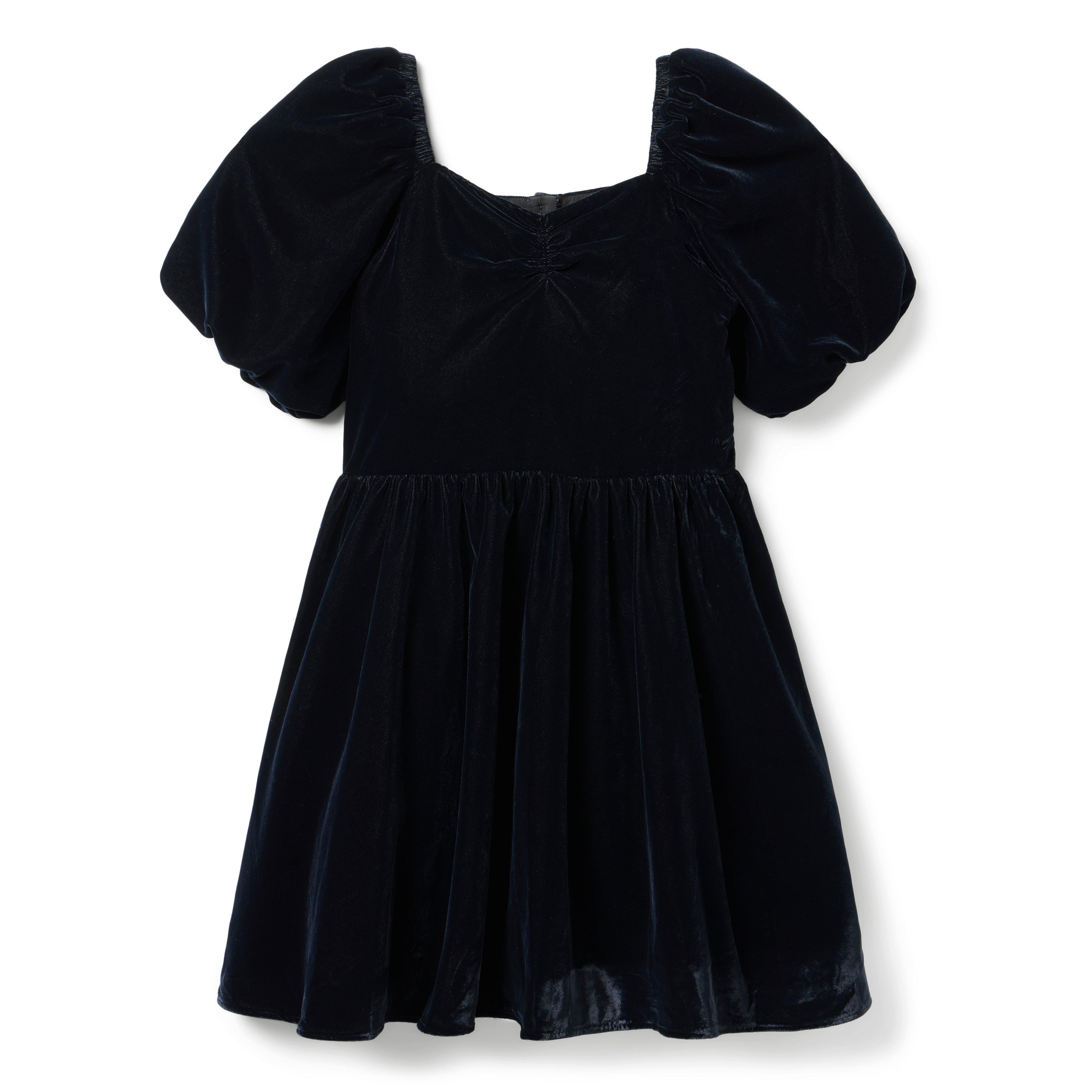 Kids Puff Sleeve Velvet Rib Dress