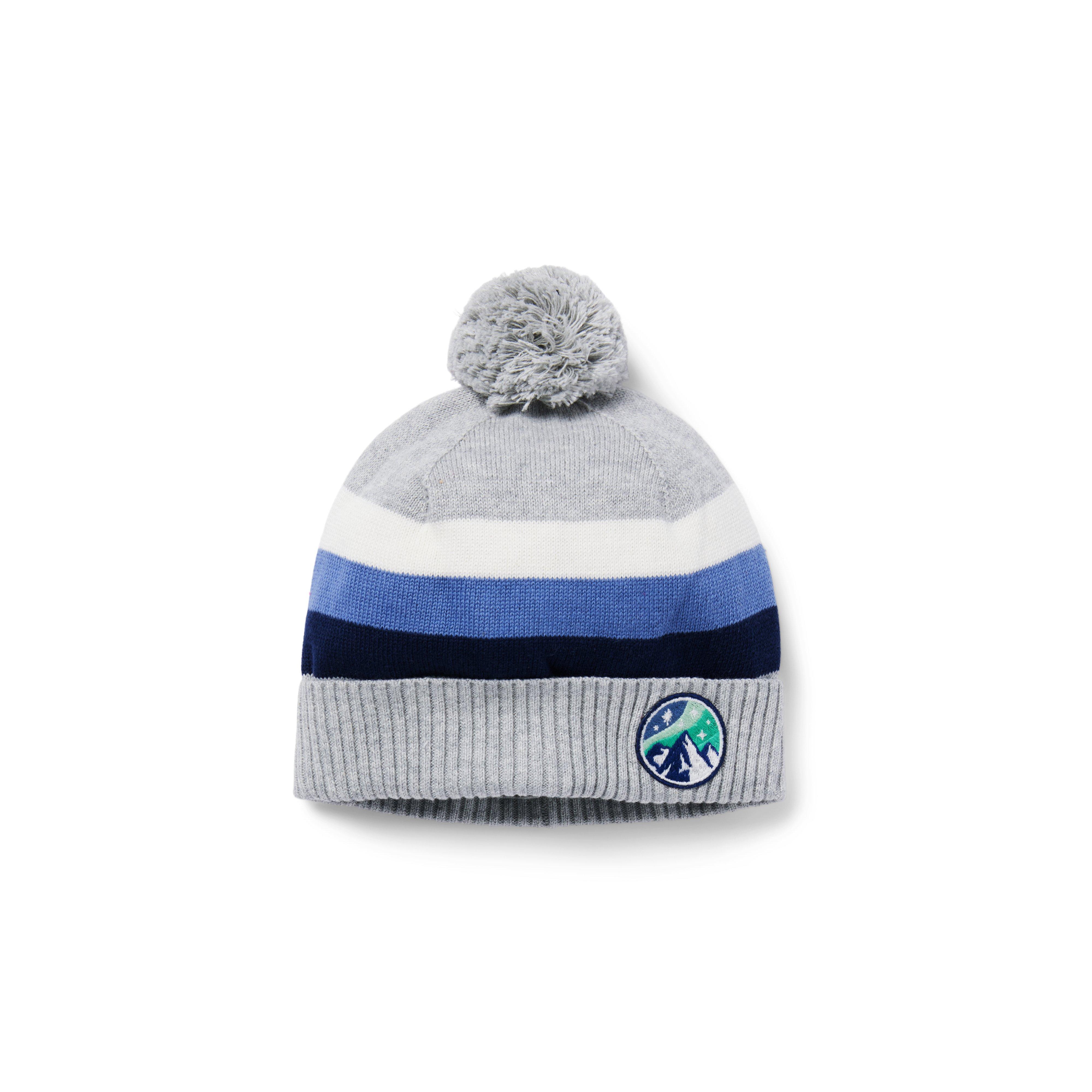 Boy Classic Grey Heather Striped Pom Beanie by Janie and Jack