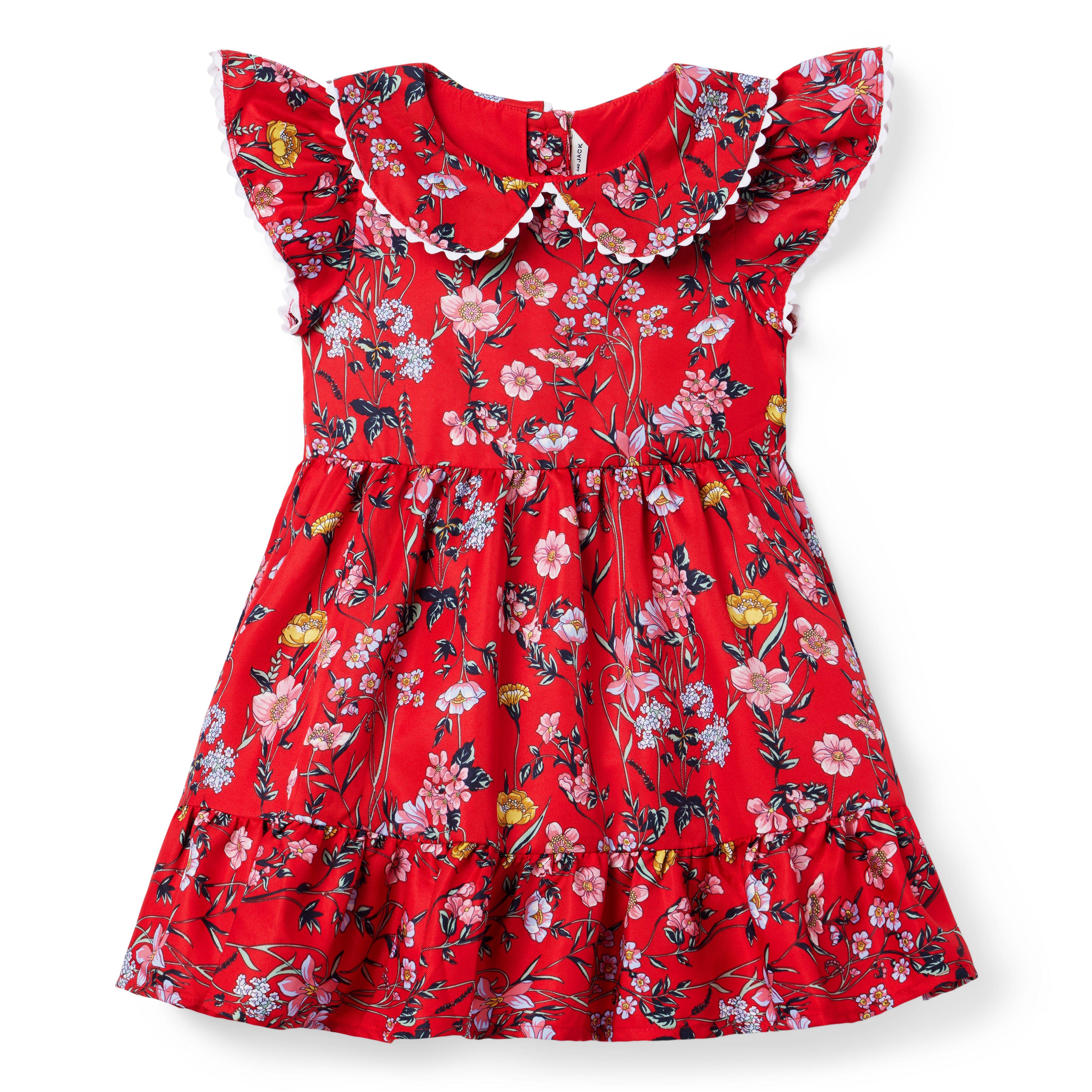 Girl True Red Floral Floral Collared Dress by Janie and Jack