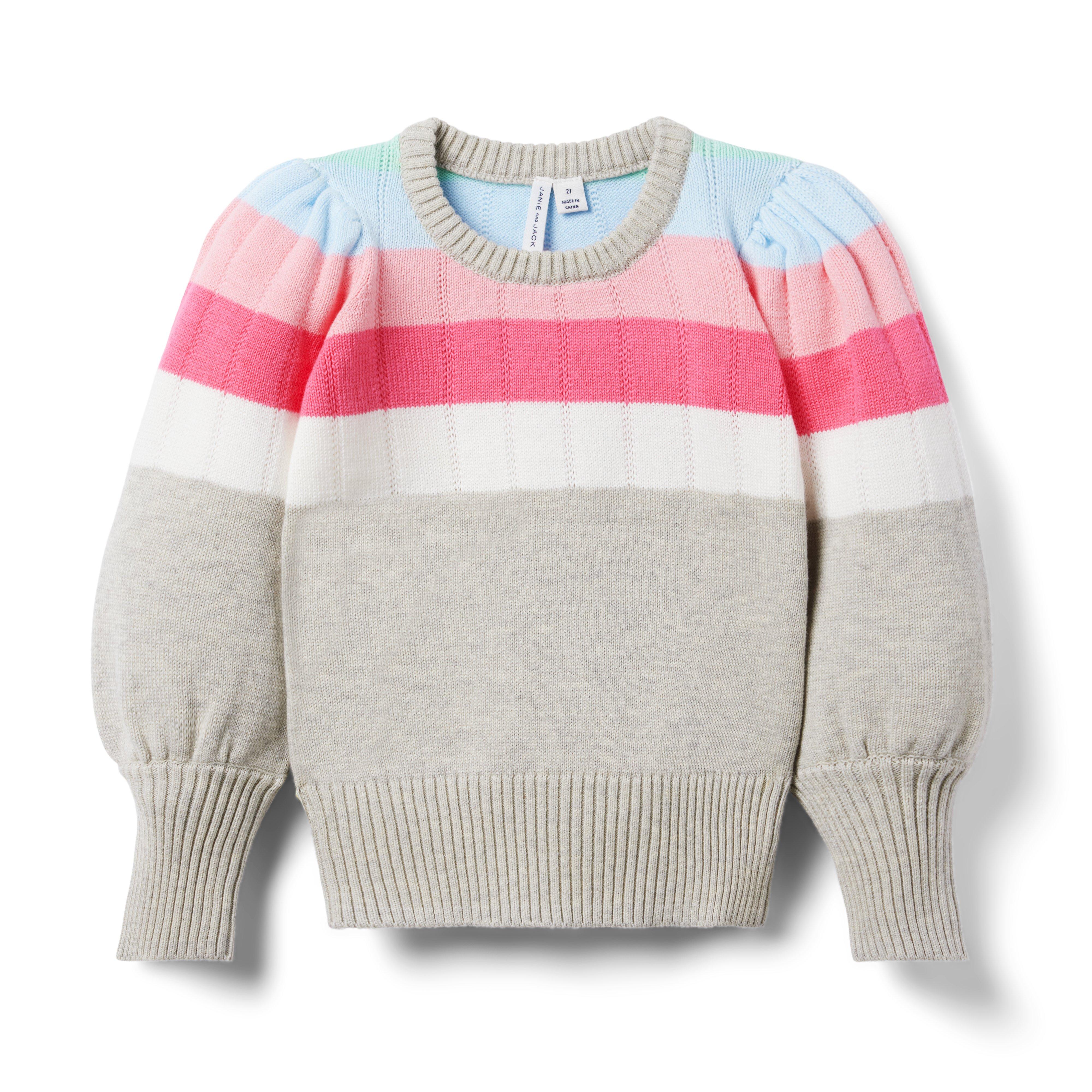 Girl Stormy Heather Stripe Striped Puff Sleeve Sweater by Janie and Jack