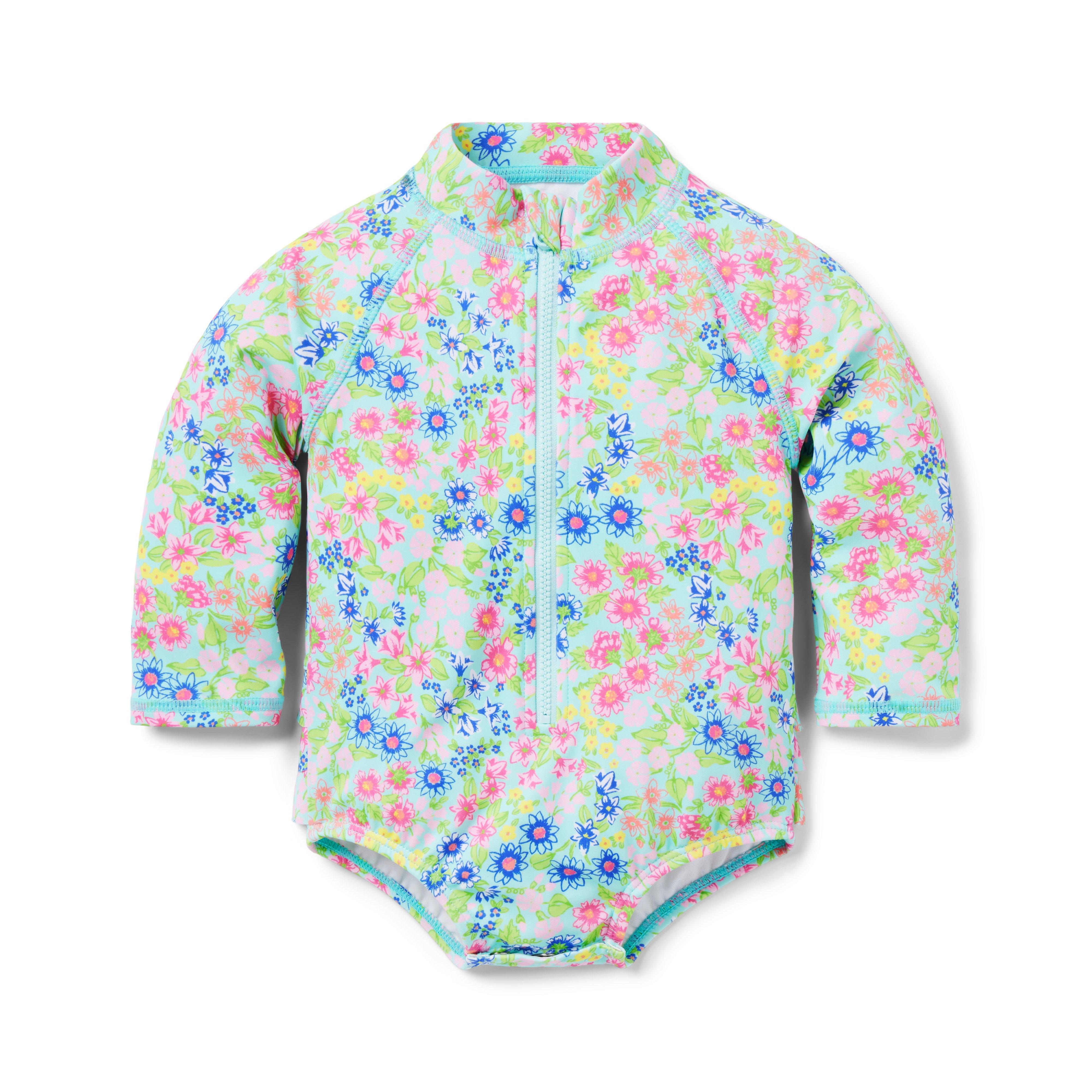 Wren & James Tiny Floral Print Rash Guard Zip Swimsuit