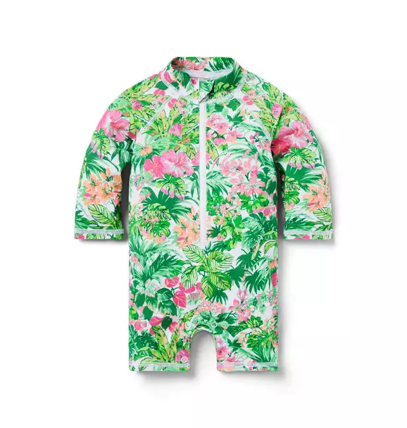 Baby Recycled Tropical Floral Rash Guard Swimsuit image number 0