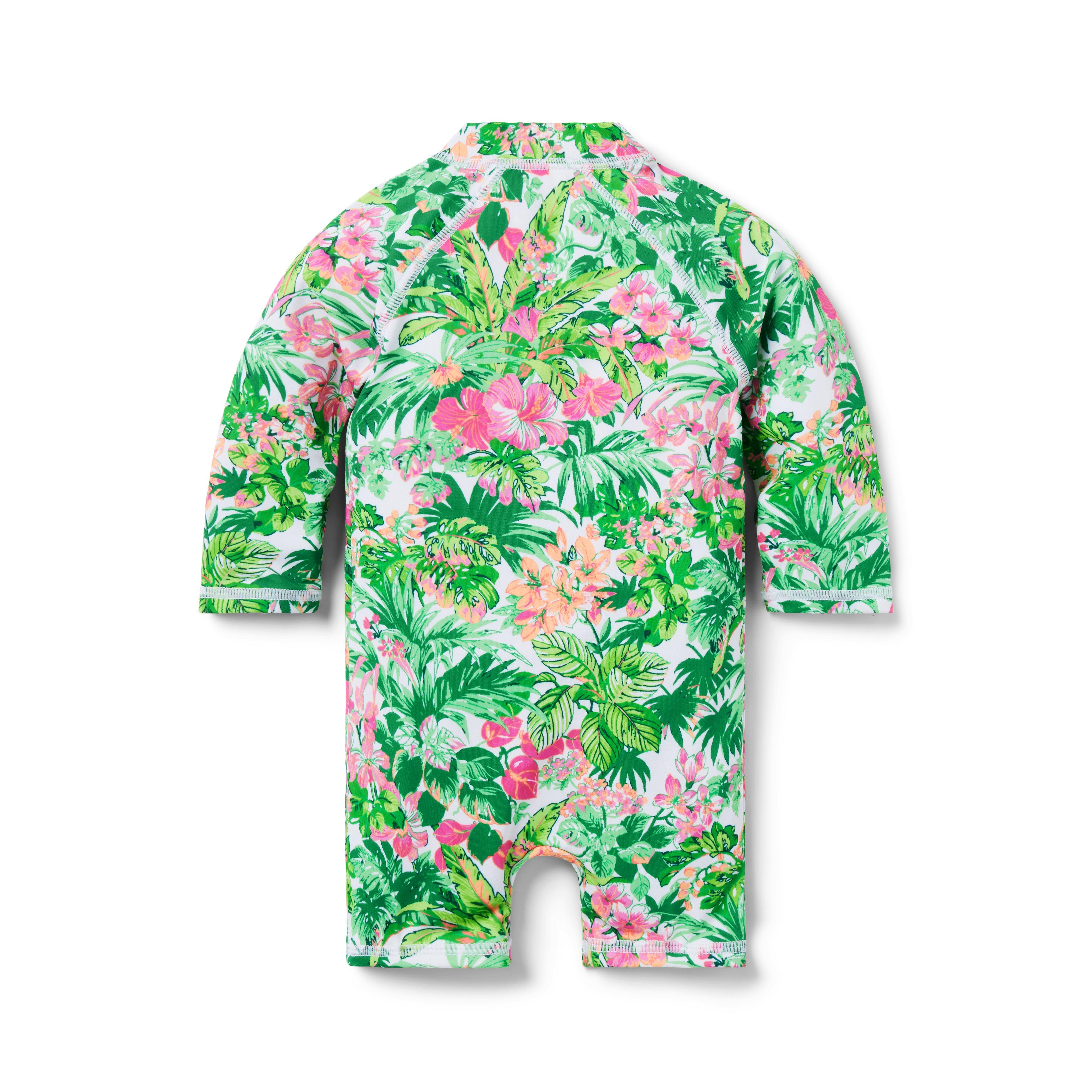 Baby Girls' Tropical Print Long Sleeve Rash Guard Swimsuit With