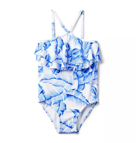 Recycled Palm Ruffle Halter Swimsuit image number 0