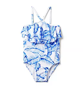 Recycled Palm Ruffle Halter Swimsuit