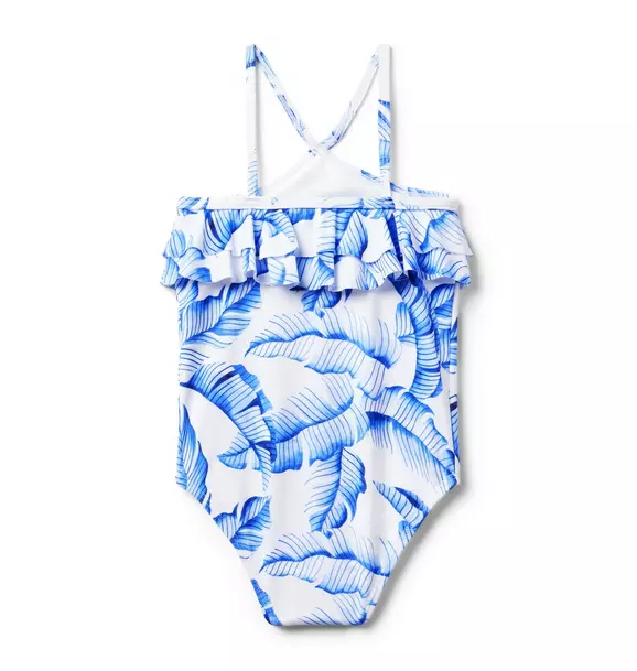 Recycled Palm Ruffle Halter Swimsuit image number 1