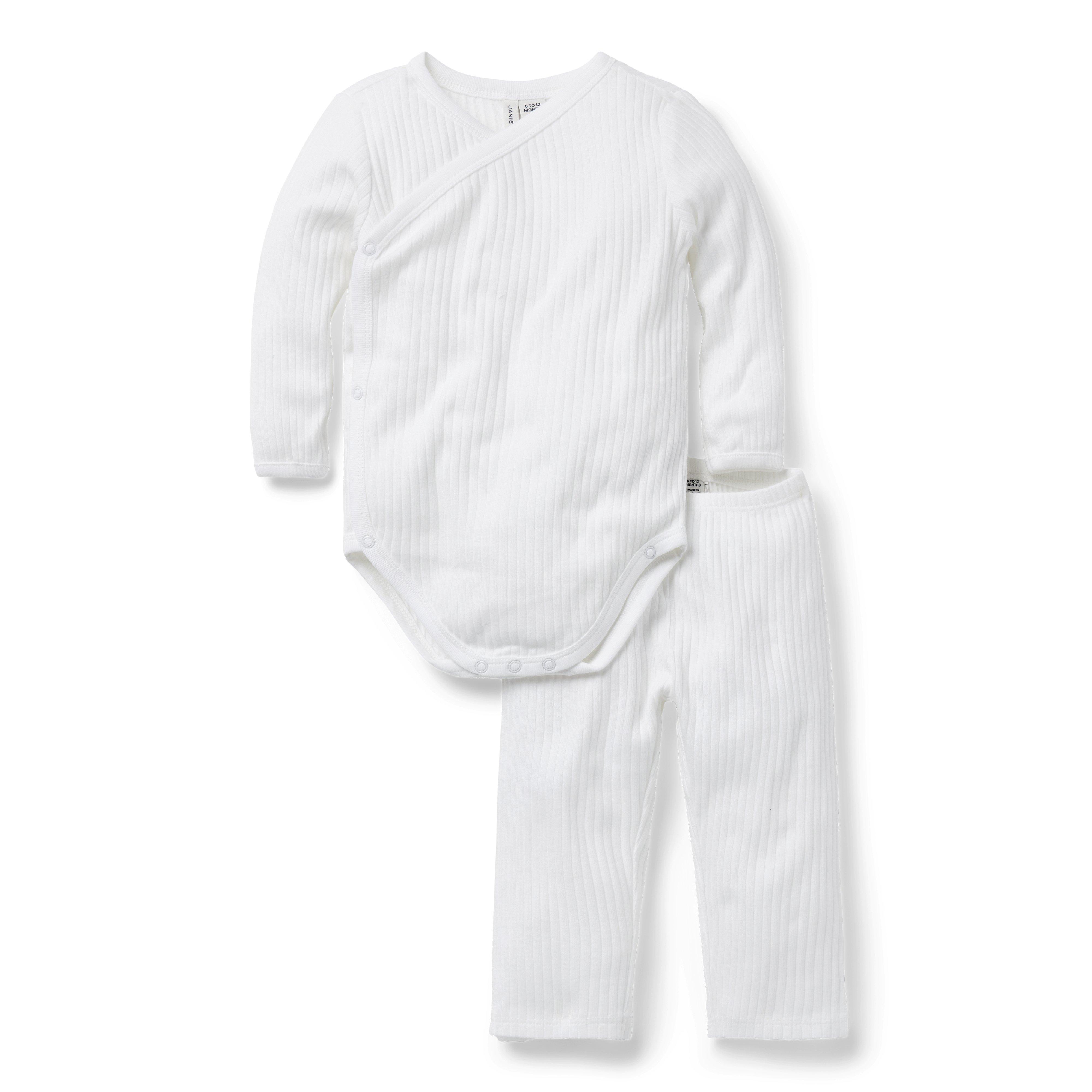 Newborn White Baby Ribbed Wrap Matching Set by Janie and Jack