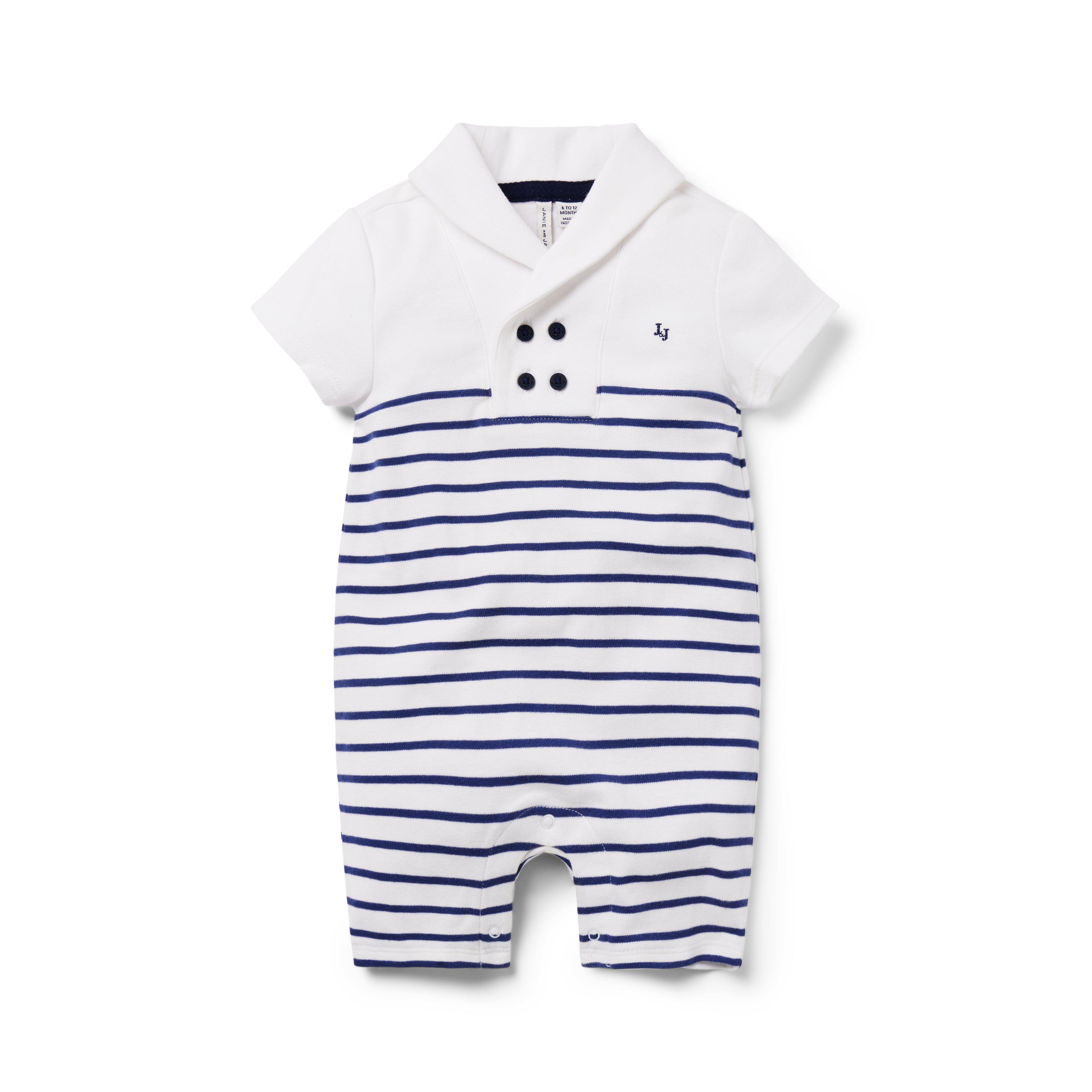 Baby Striped Shawl Collar Romper image number 0